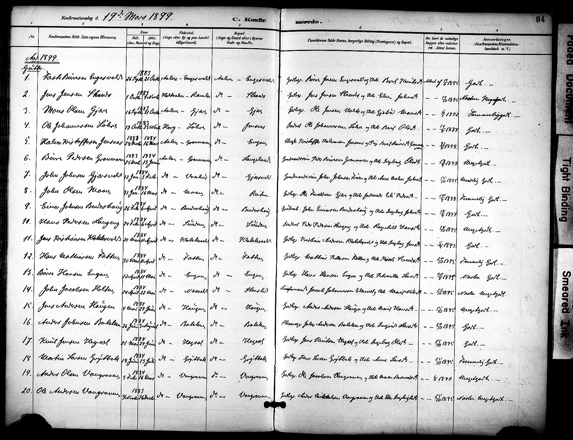 Ministerialprotokoller, klokkerbøker og fødselsregistre - Sør-Trøndelag, AV/SAT-A-1456/686/L0984: Parish register (official) no. 686A02, 1891-1906, p. 94