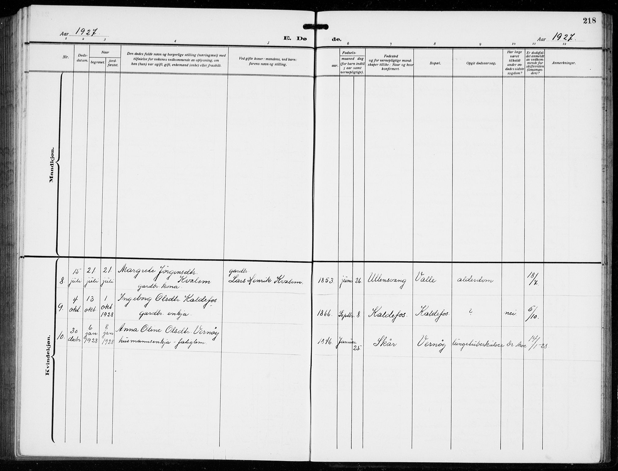 Tysnes sokneprestembete, AV/SAB-A-78601/H/Hab: Parish register (copy) no. B  3, 1918-1935, p. 218