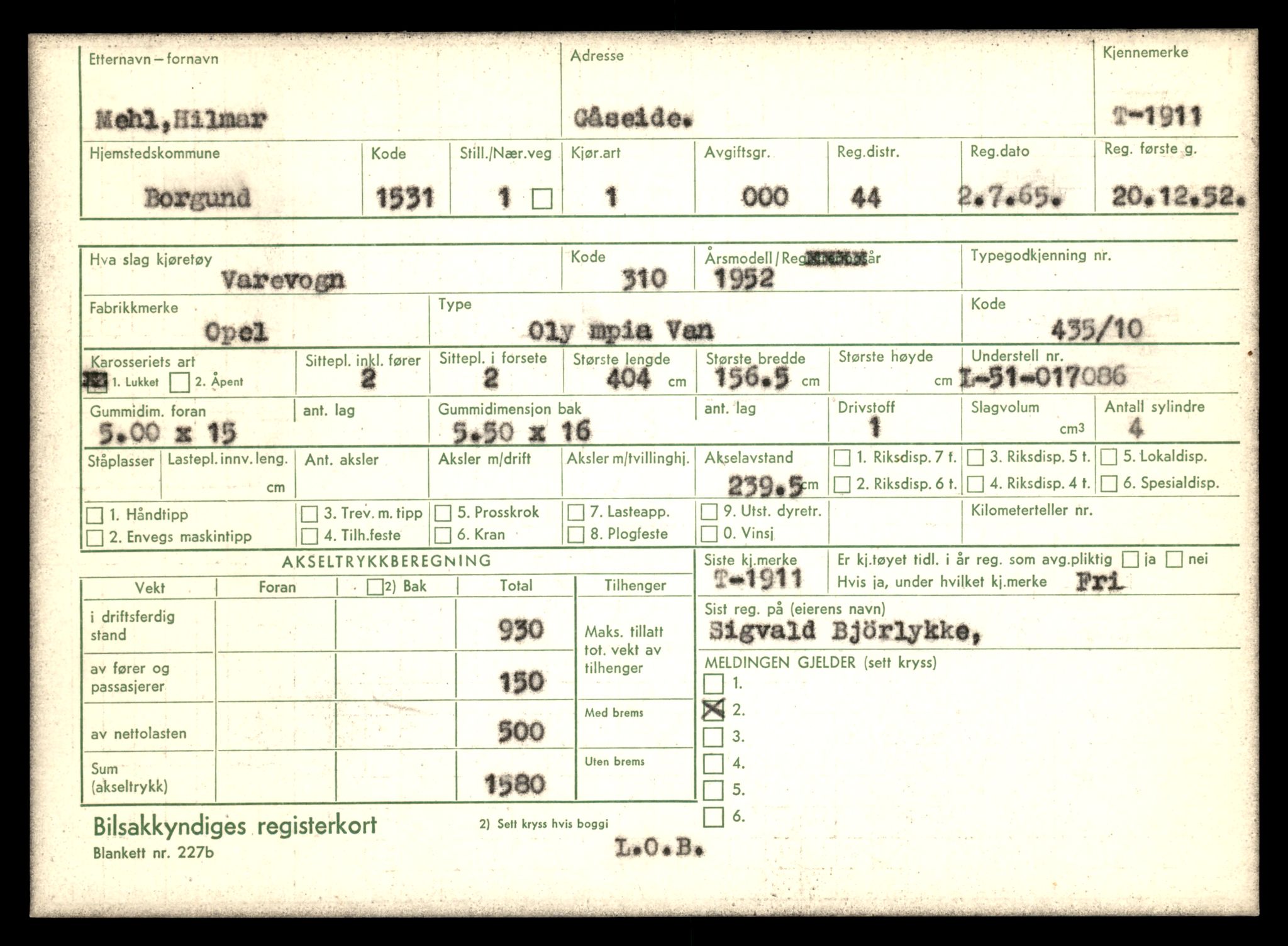 Møre og Romsdal vegkontor - Ålesund trafikkstasjon, SAT/A-4099/F/Fe/L0016: Registreringskort for kjøretøy T 1851 - T 1984, 1927-1998, p. 1315