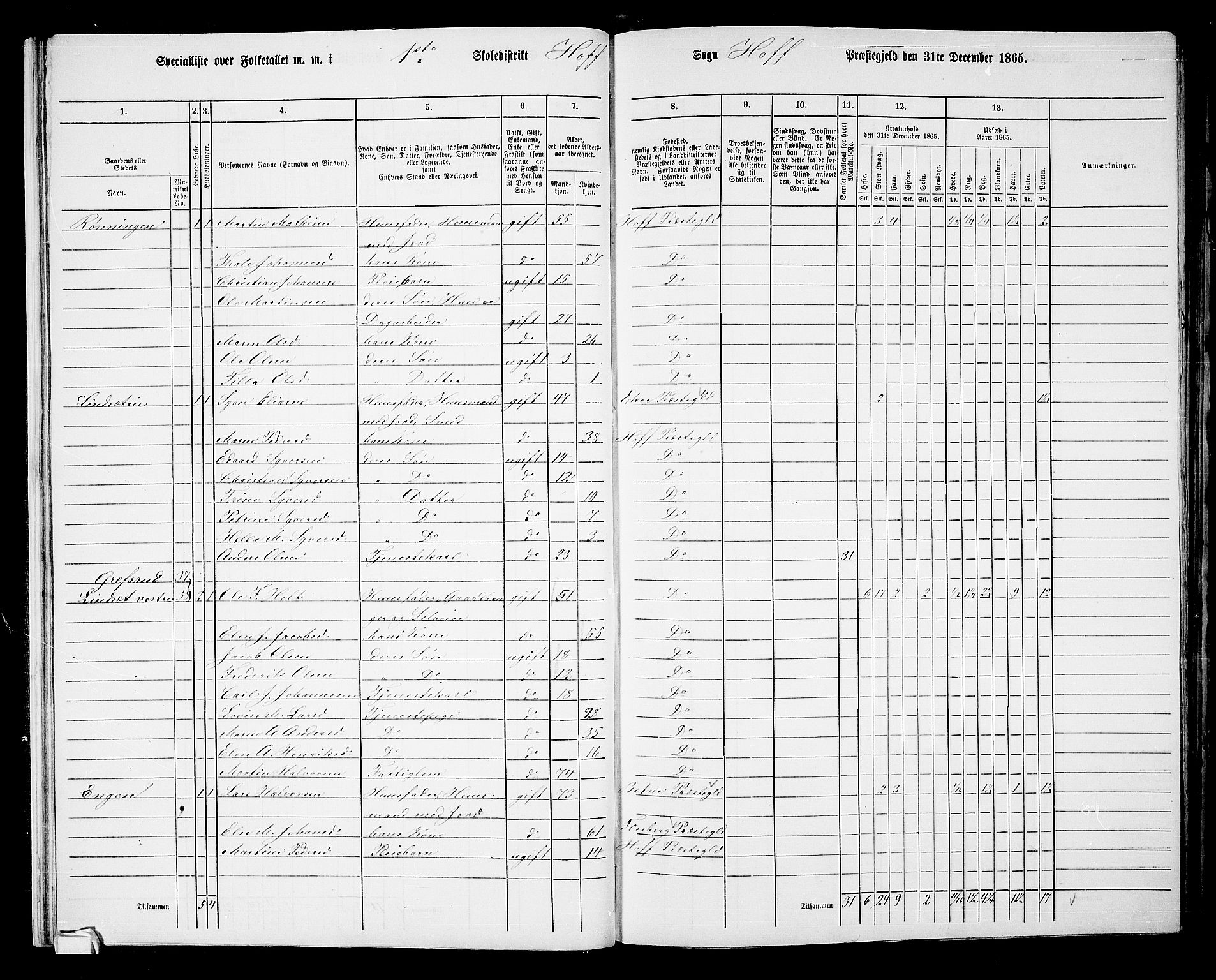 RA, 1865 census for Hof, 1865, p. 26