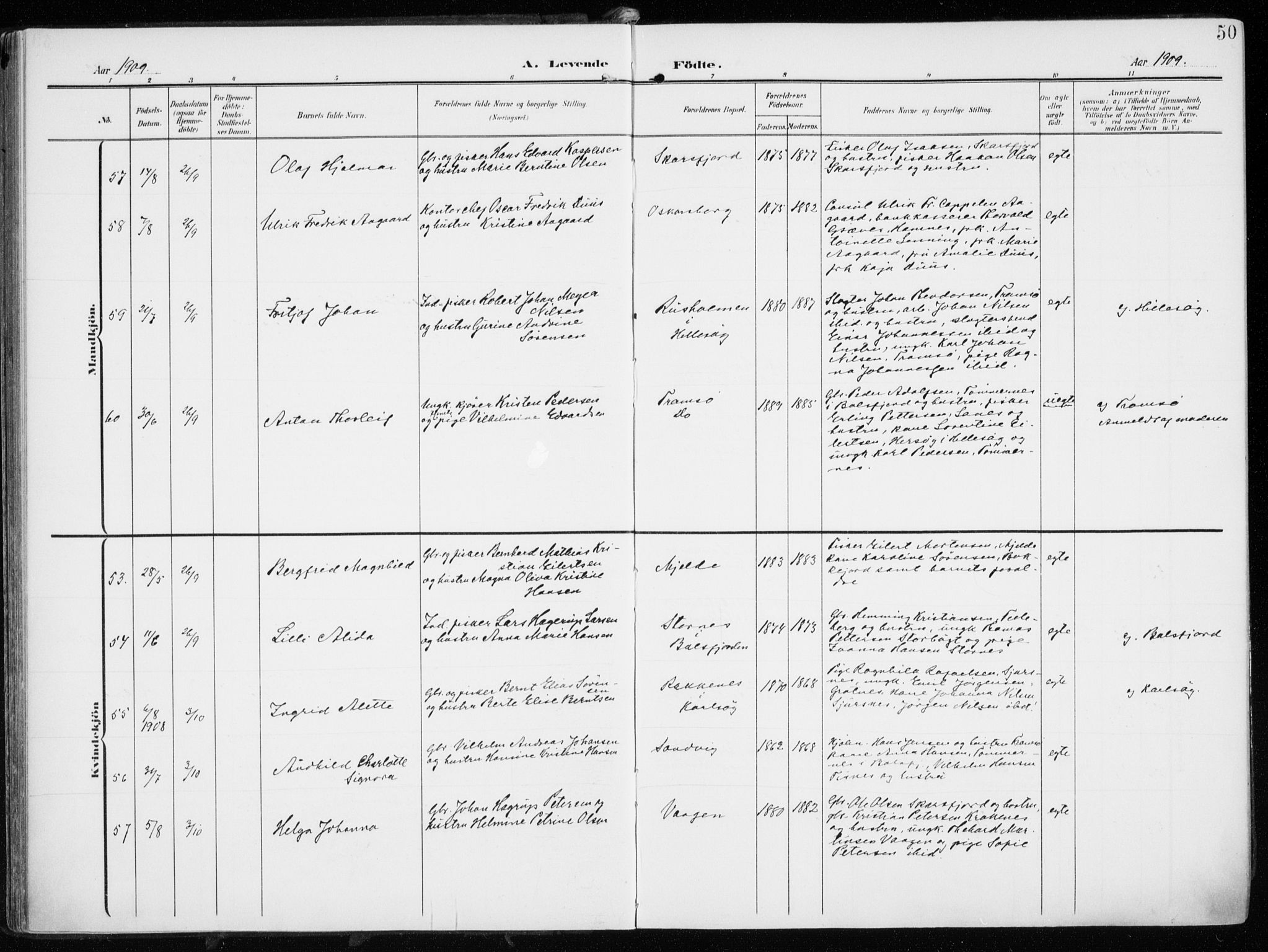 Tromsøysund sokneprestkontor, AV/SATØ-S-1304/G/Ga/L0007kirke: Parish register (official) no. 7, 1907-1914, p. 50