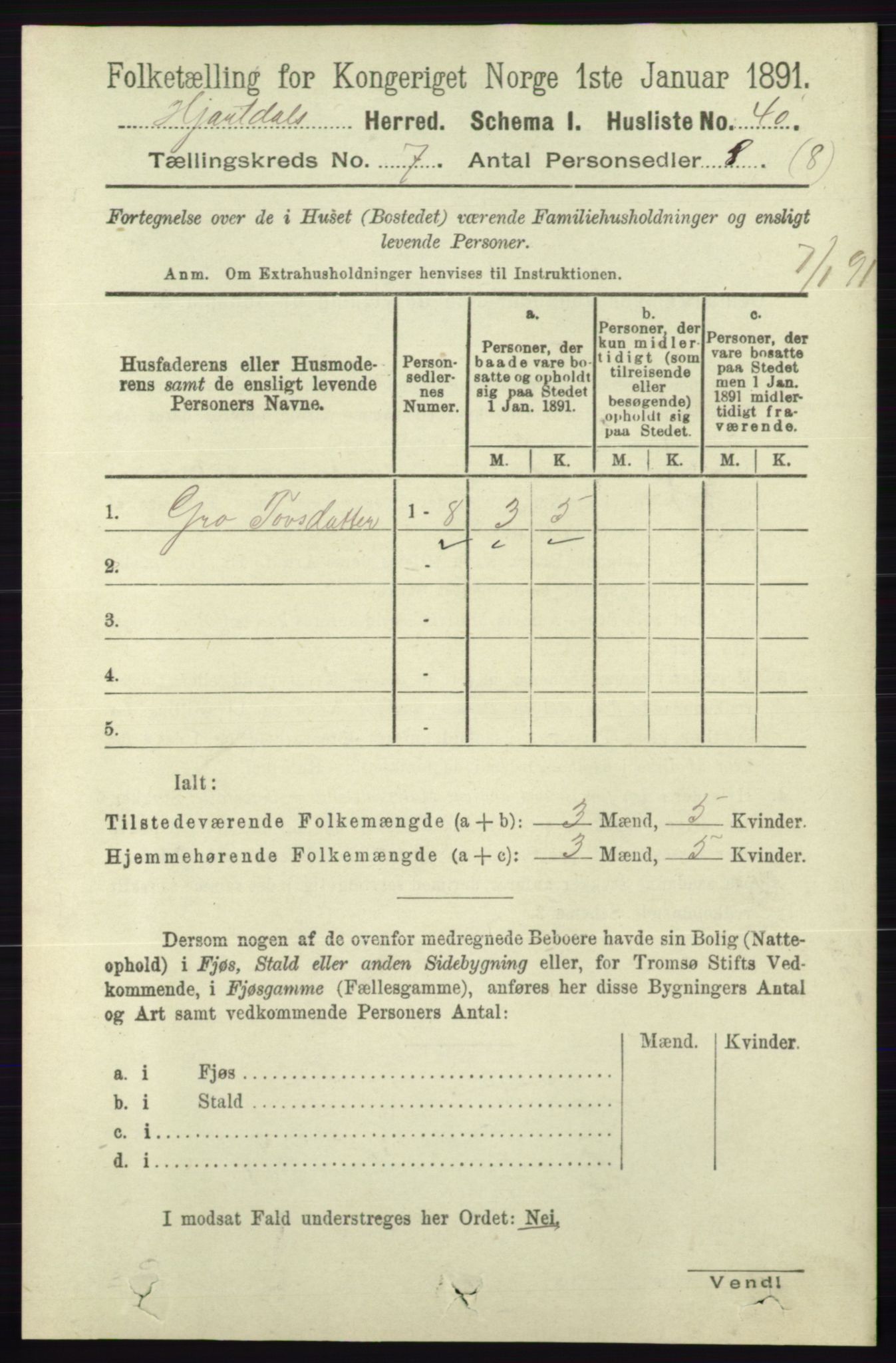 RA, 1891 census for 0827 Hjartdal, 1891, p. 2538