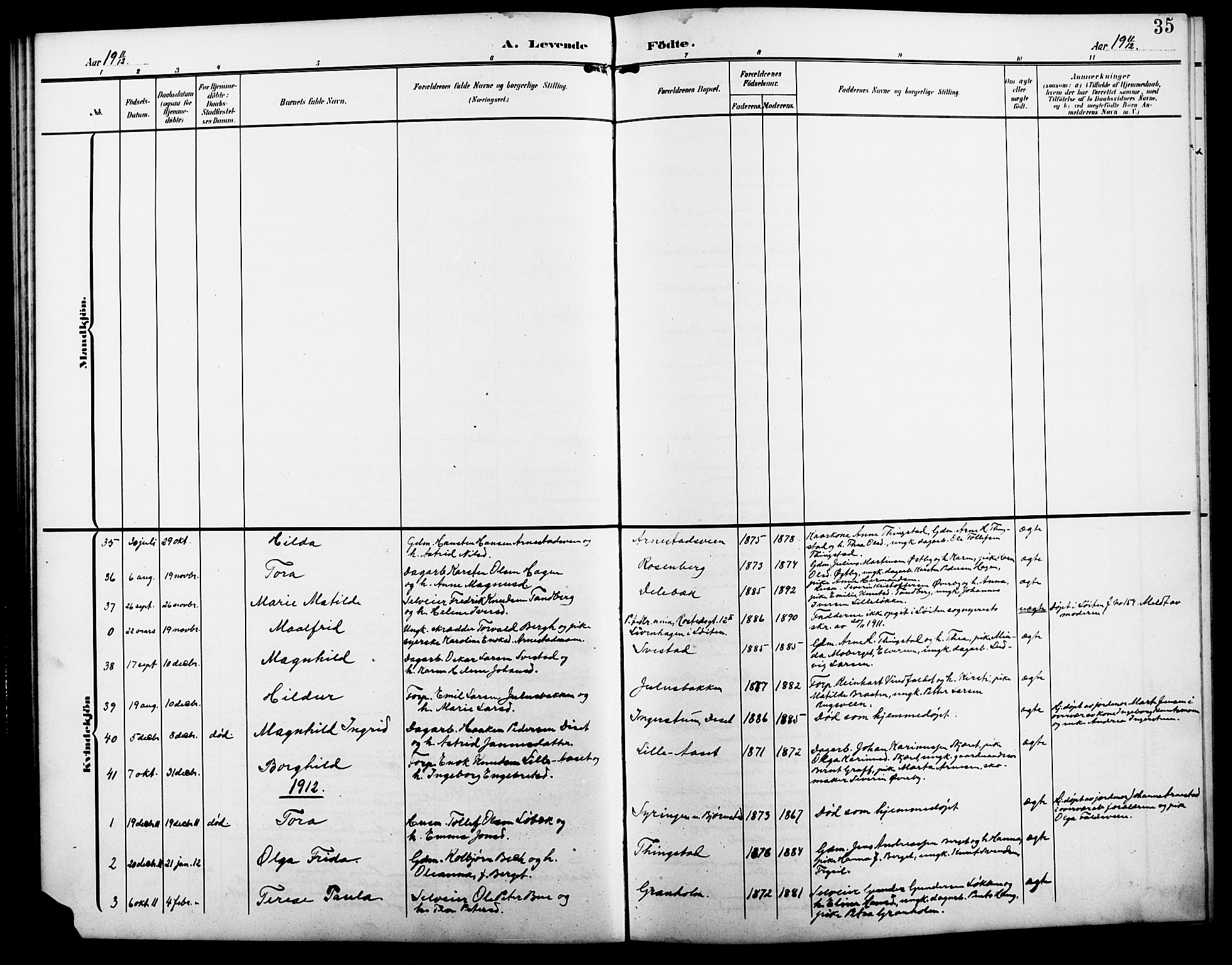 Åmot prestekontor, Hedmark, SAH/PREST-056/H/Ha/Hab/L0004: Parish register (copy) no. 4, 1905-1920, p. 35