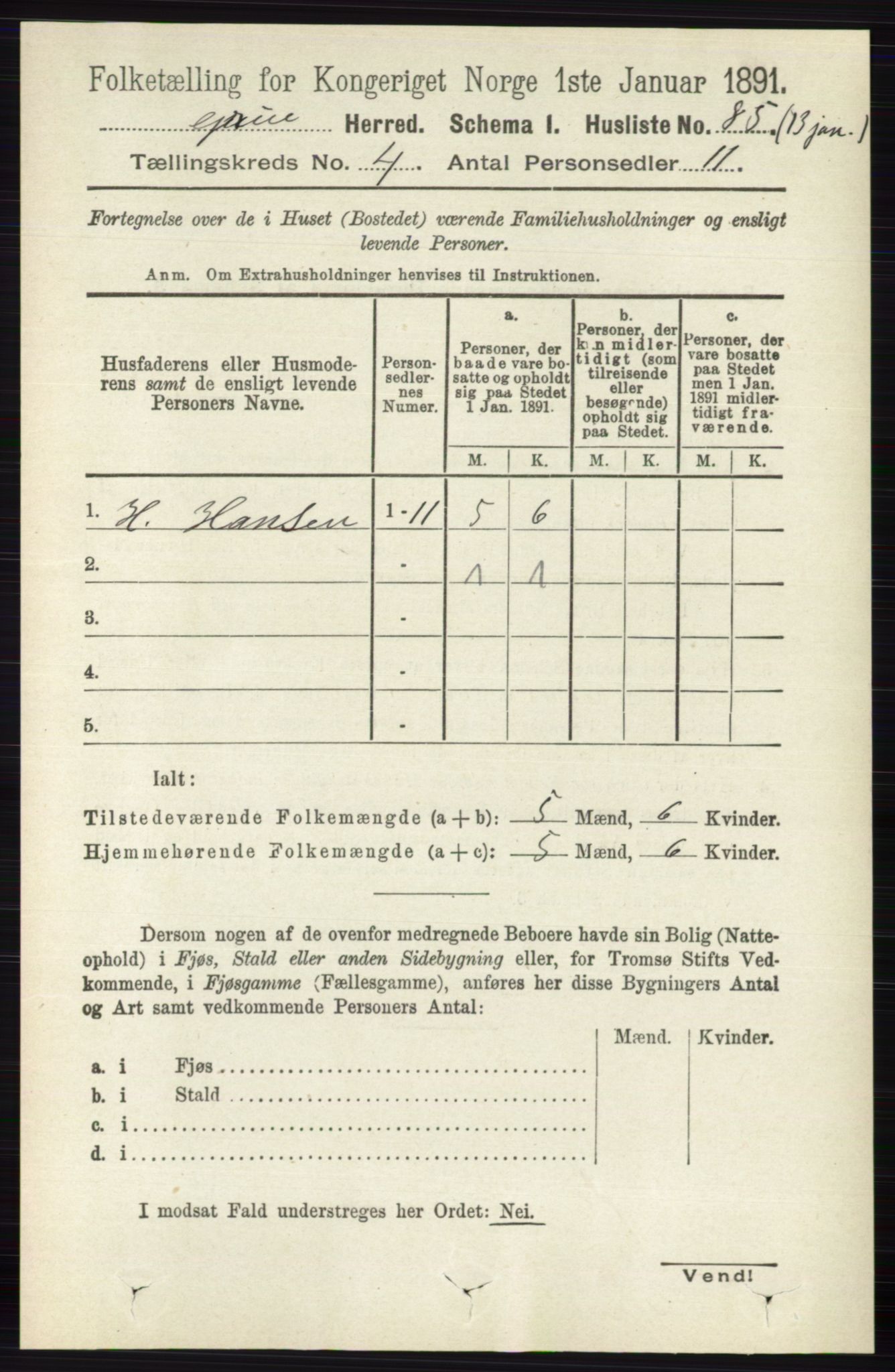 RA, 1891 census for 0423 Grue, 1891, p. 2098