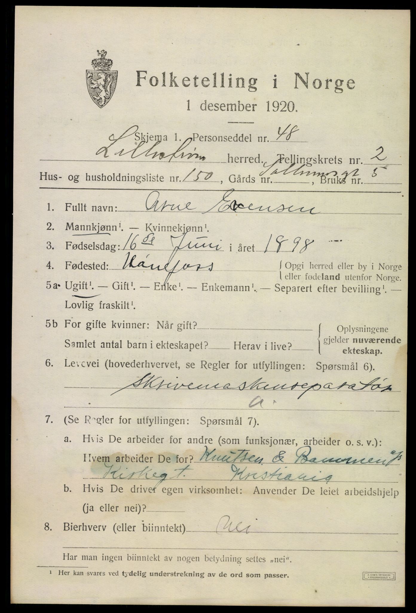 SAO, 1920 census for Lillestrøm, 1920, p. 7460