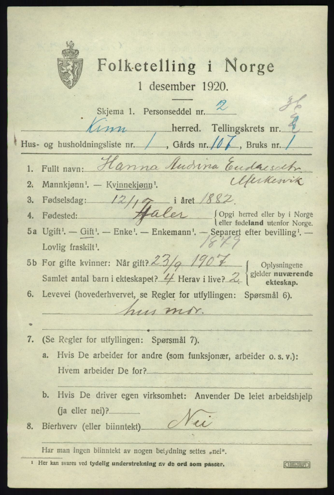 SAB, 1920 census for Kinn, 1920, p. 11747