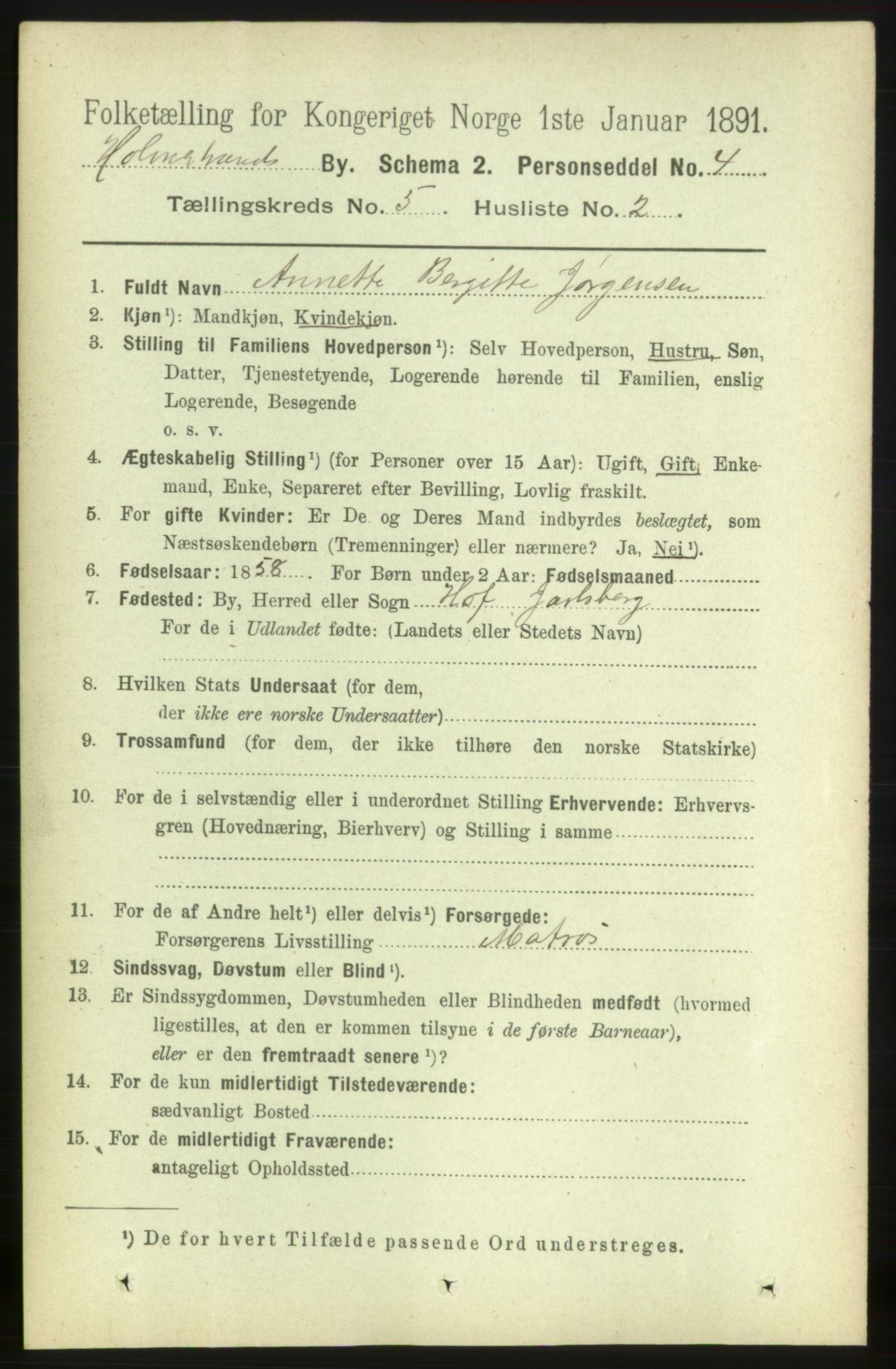 RA, 1891 census for 0702 Holmestrand, 1891, p. 2656