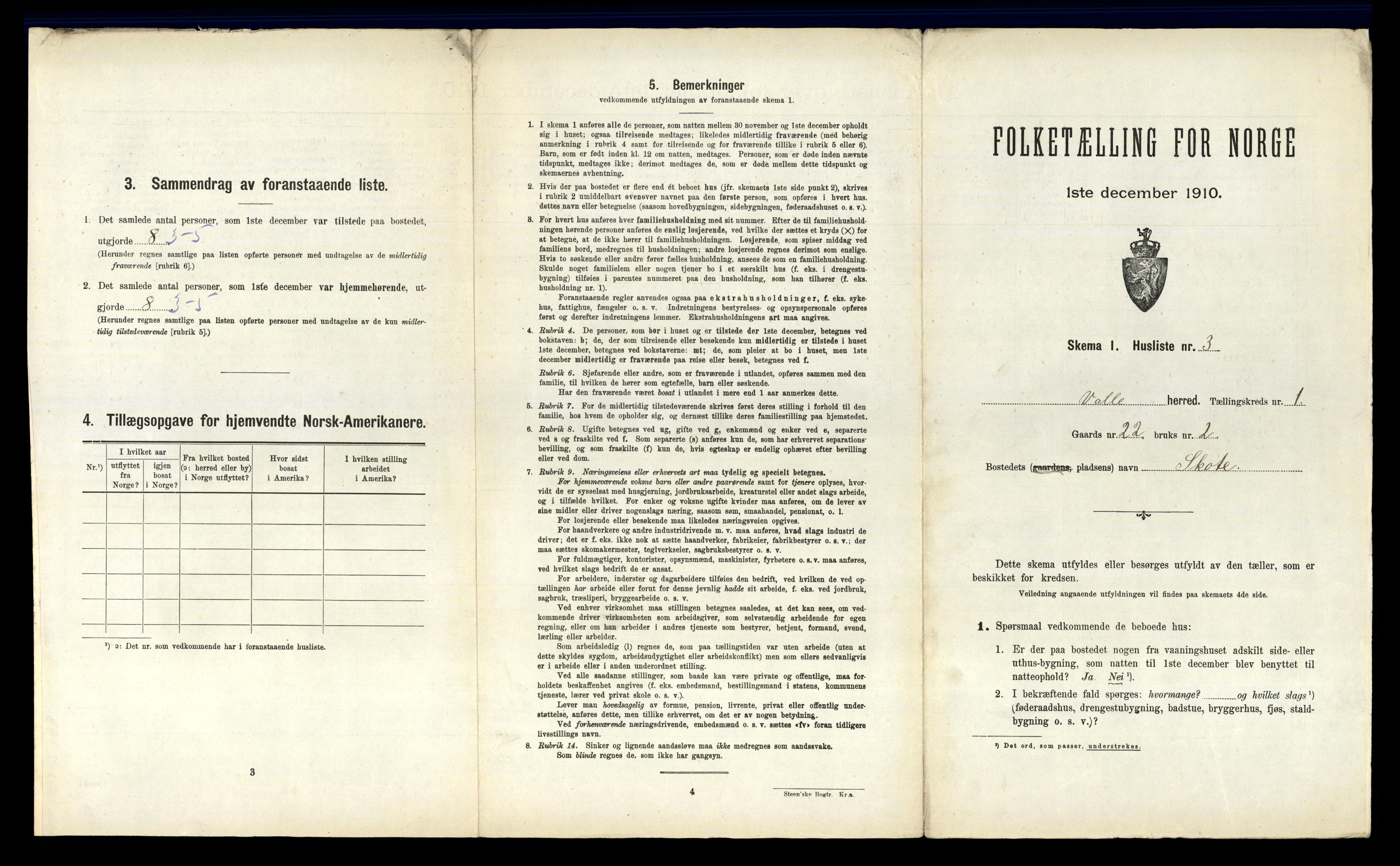 RA, 1910 census for Valle, 1910, p. 33