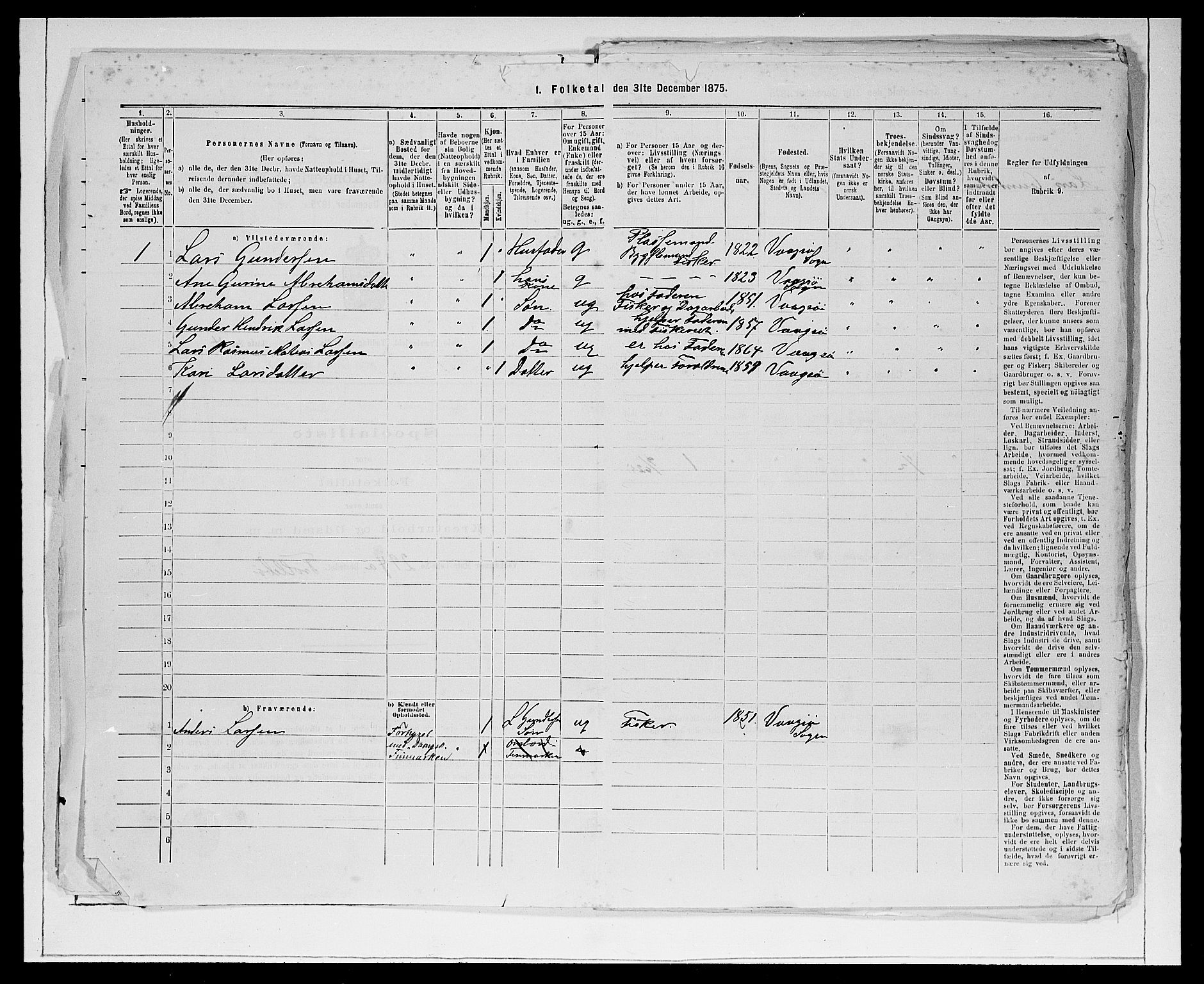 SAB, 1875 Census for 1441P Selje, 1875, p. 39