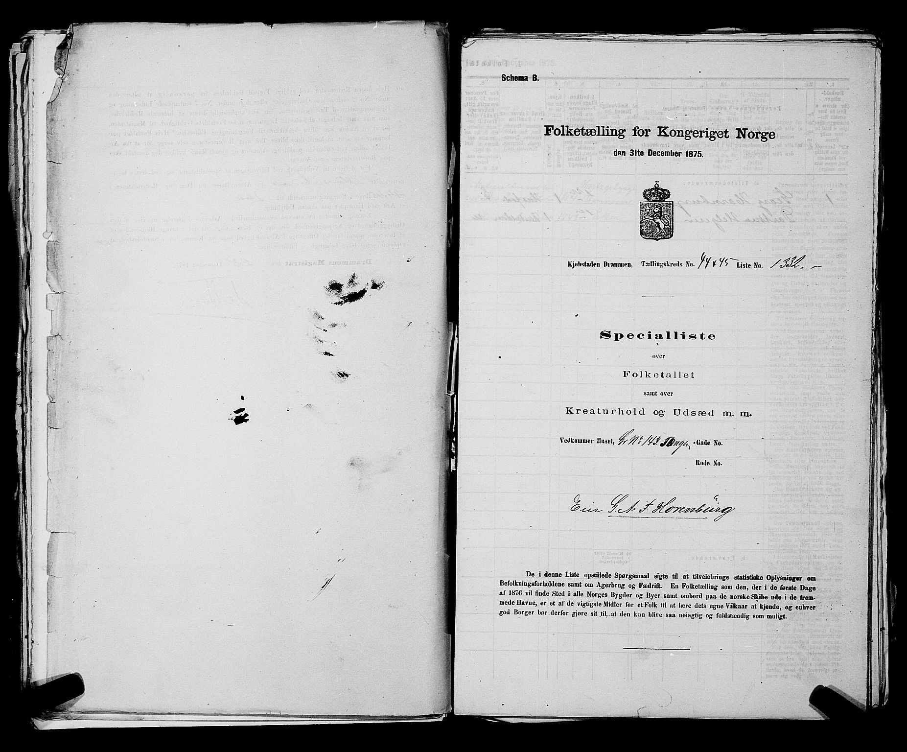 SAKO, 1875 census for 0602 Drammen, 1875, p. 3614