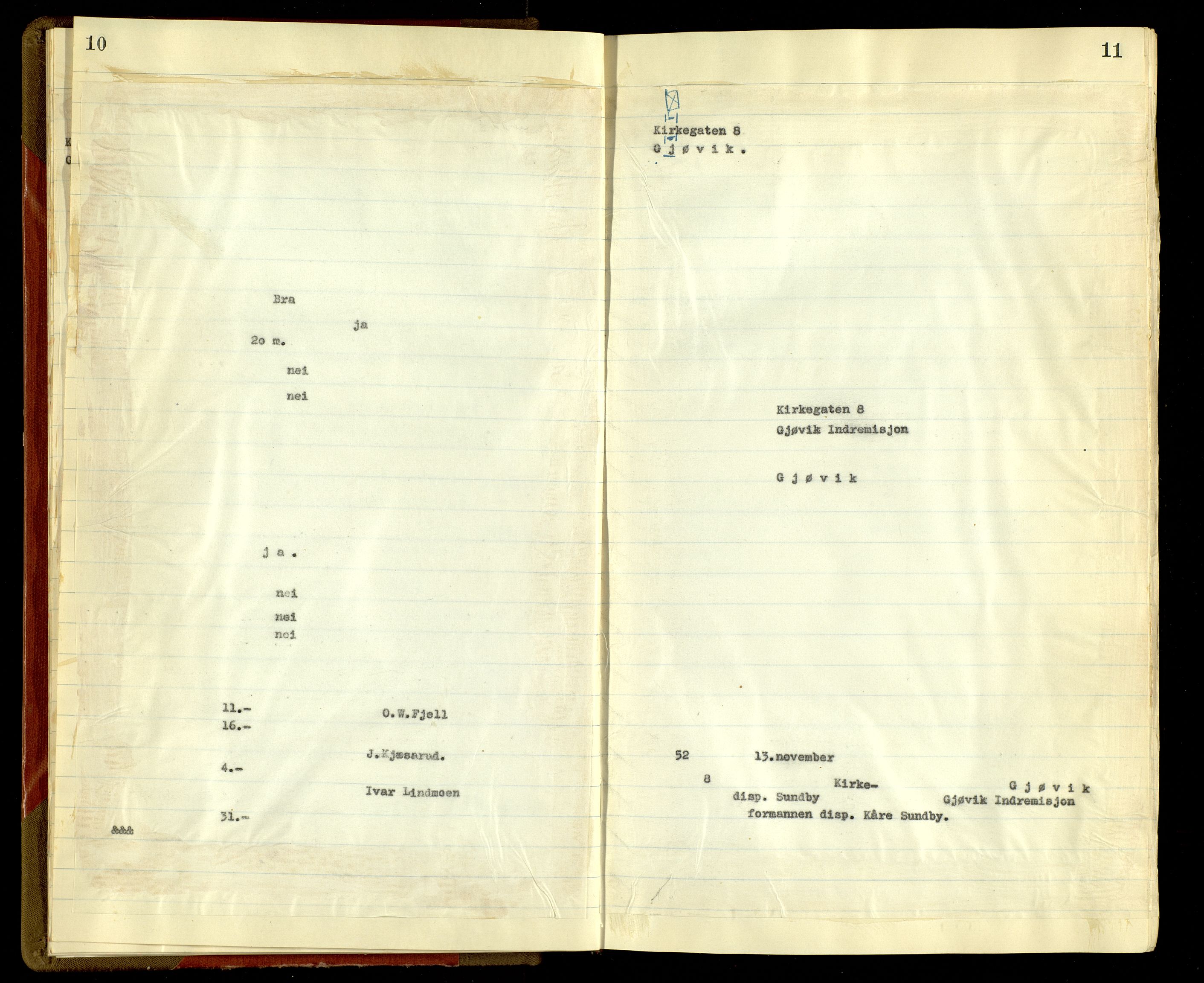 Norges Brannkasse, Gjøvik, AV/SAH-NBRANG-045/F/L0011: Branntakstprotokoll, 1952-1955, p. 10-11