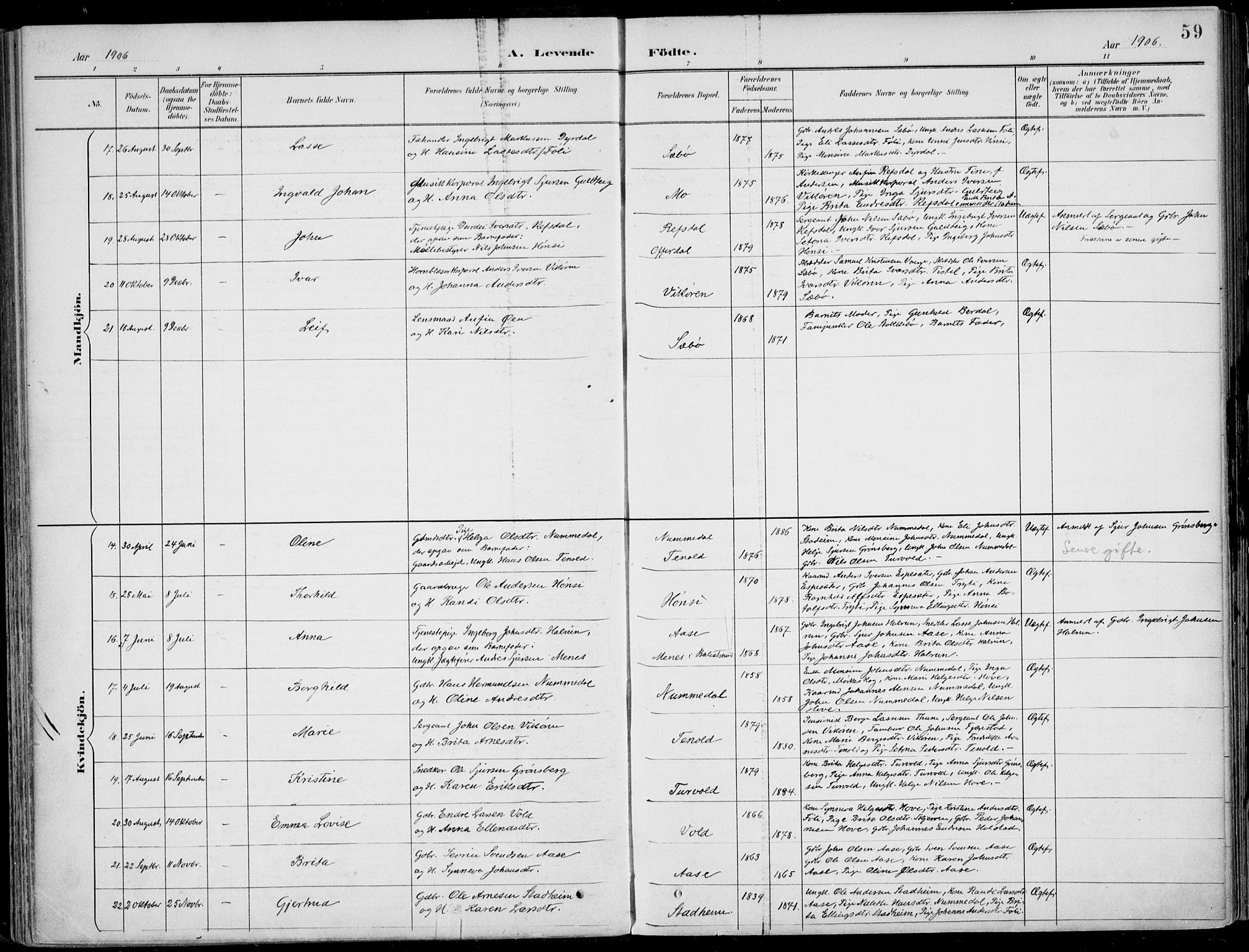 Vik sokneprestembete, AV/SAB-A-81501/H/Haa/Haab/L0002: Parish register (official) no. B  2, 1891-1907, p. 59