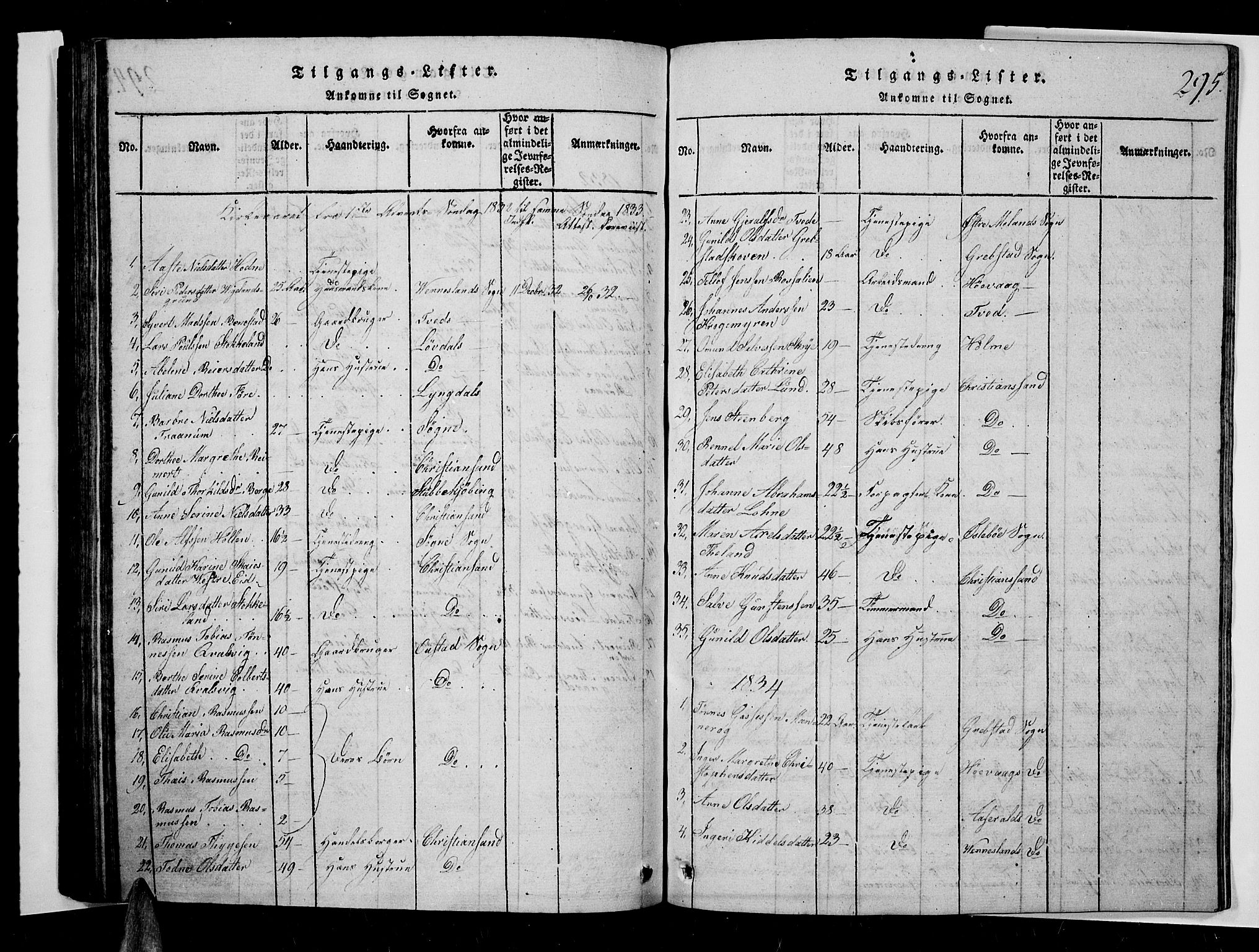 Oddernes sokneprestkontor, SAK/1111-0033/F/Fb/Fba/L0003: Parish register (copy) no. B 3, 1820-1838, p. 295