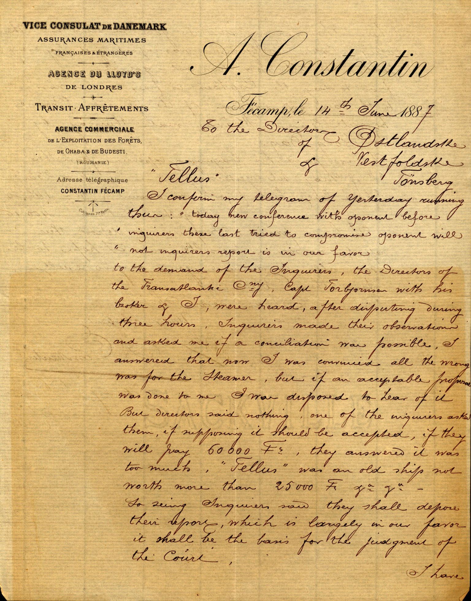 Pa 63 - Østlandske skibsassuranceforening, VEMU/A-1079/G/Ga/L0020/0001: Havaridokumenter / Tellus, Telanak, Wilhelmine, 1887, p. 28