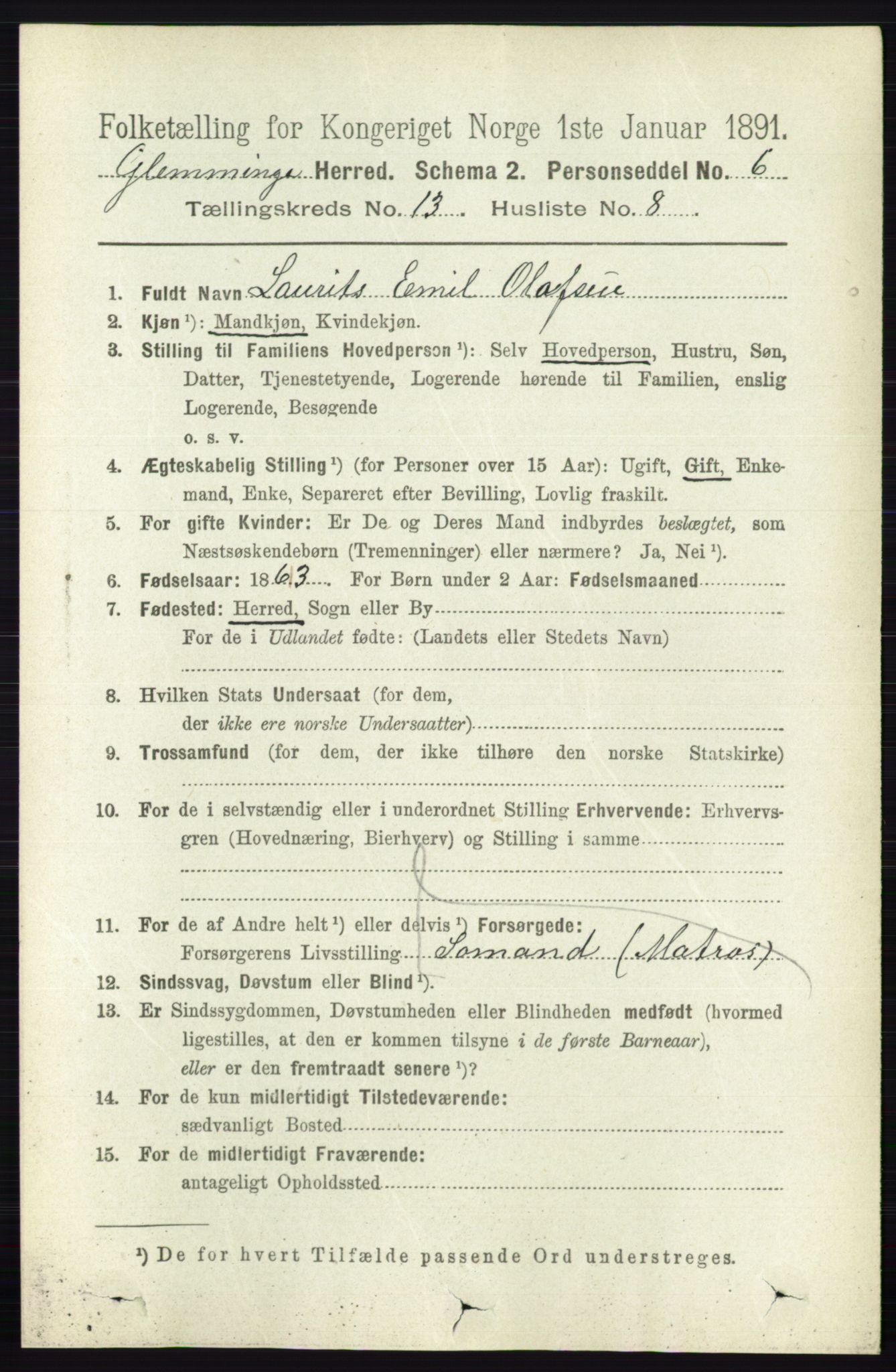 RA, 1891 census for 0132 Glemmen, 1891, p. 11232