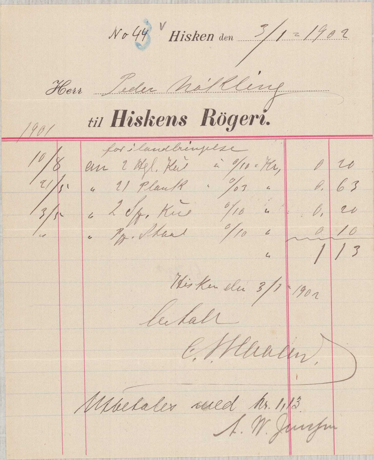 Finnaas kommune. Formannskapet, IKAH/1218a-021/E/Ea/L0002/0002: Rekneskap for veganlegg / Rekneskap for veganlegget Urangsvåg - Mælandsvåg, 1901-1903, p. 116