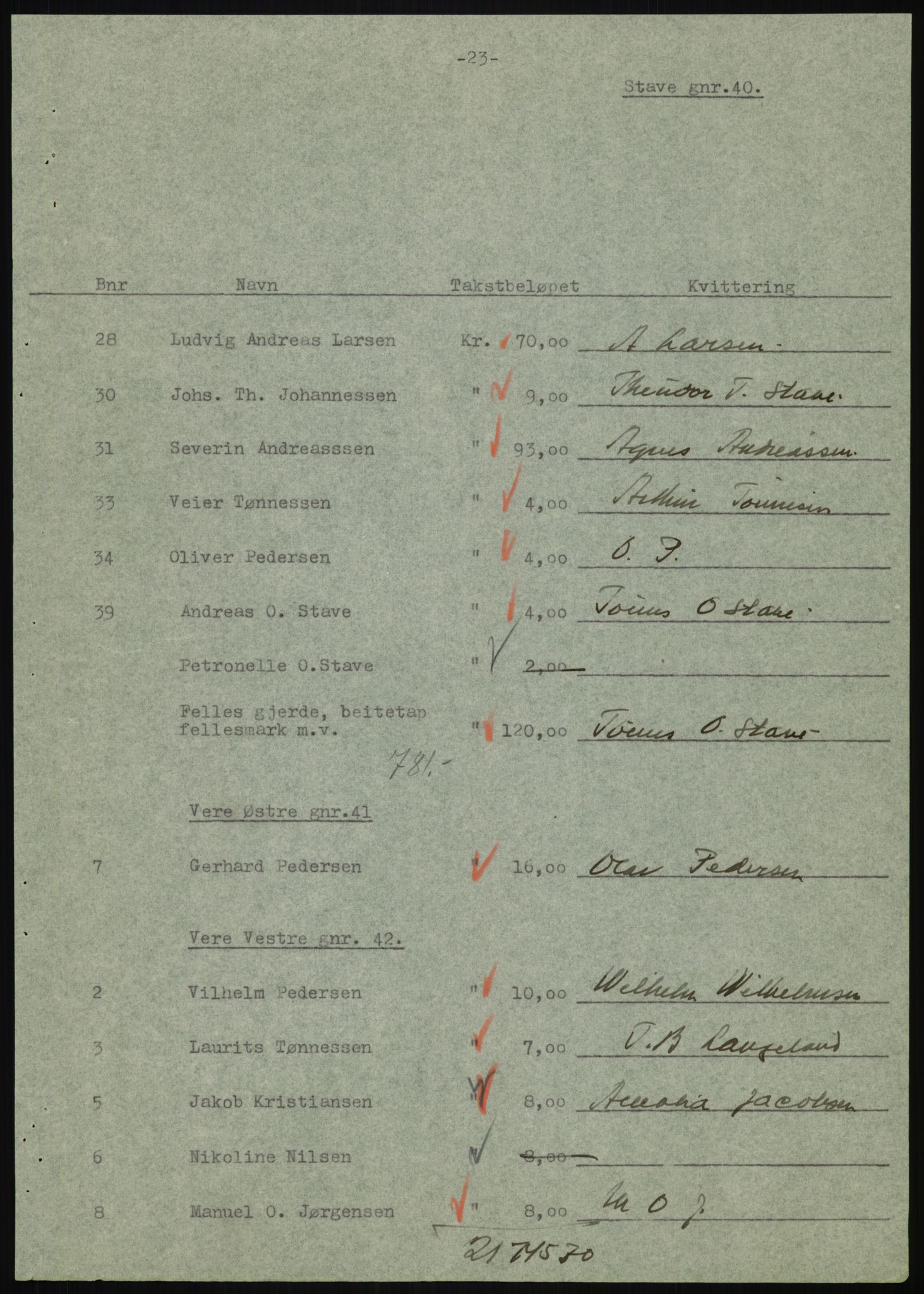 Forsvarsdepartementet, 10. kontor / Oppgjørskontoret, AV/RA-RAFA-1225/D/Db/L0180: Lista oppgjørskontor, 1942-1952, p. 993