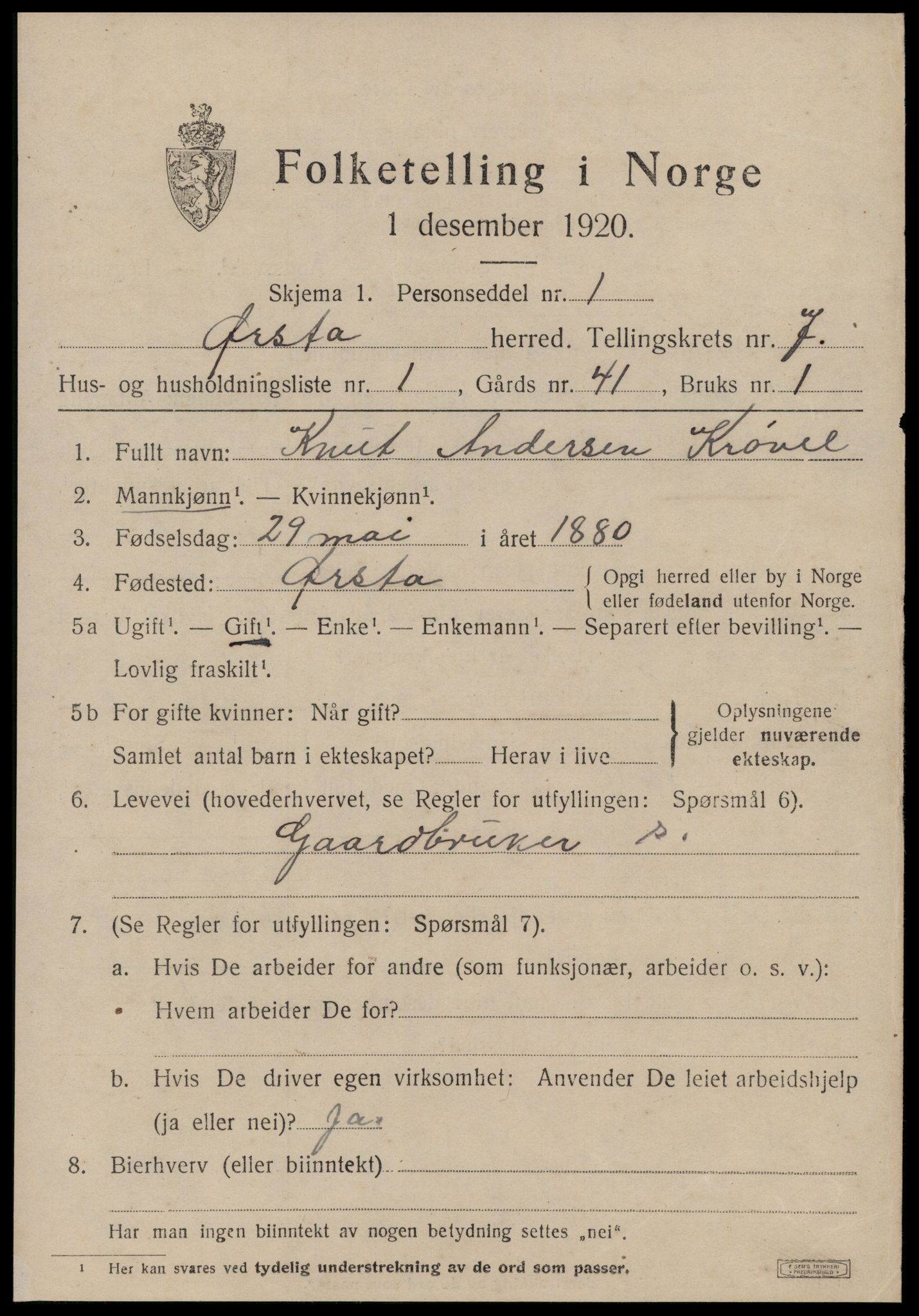 SAT, 1920 census for Ørsta, 1920, p. 5428