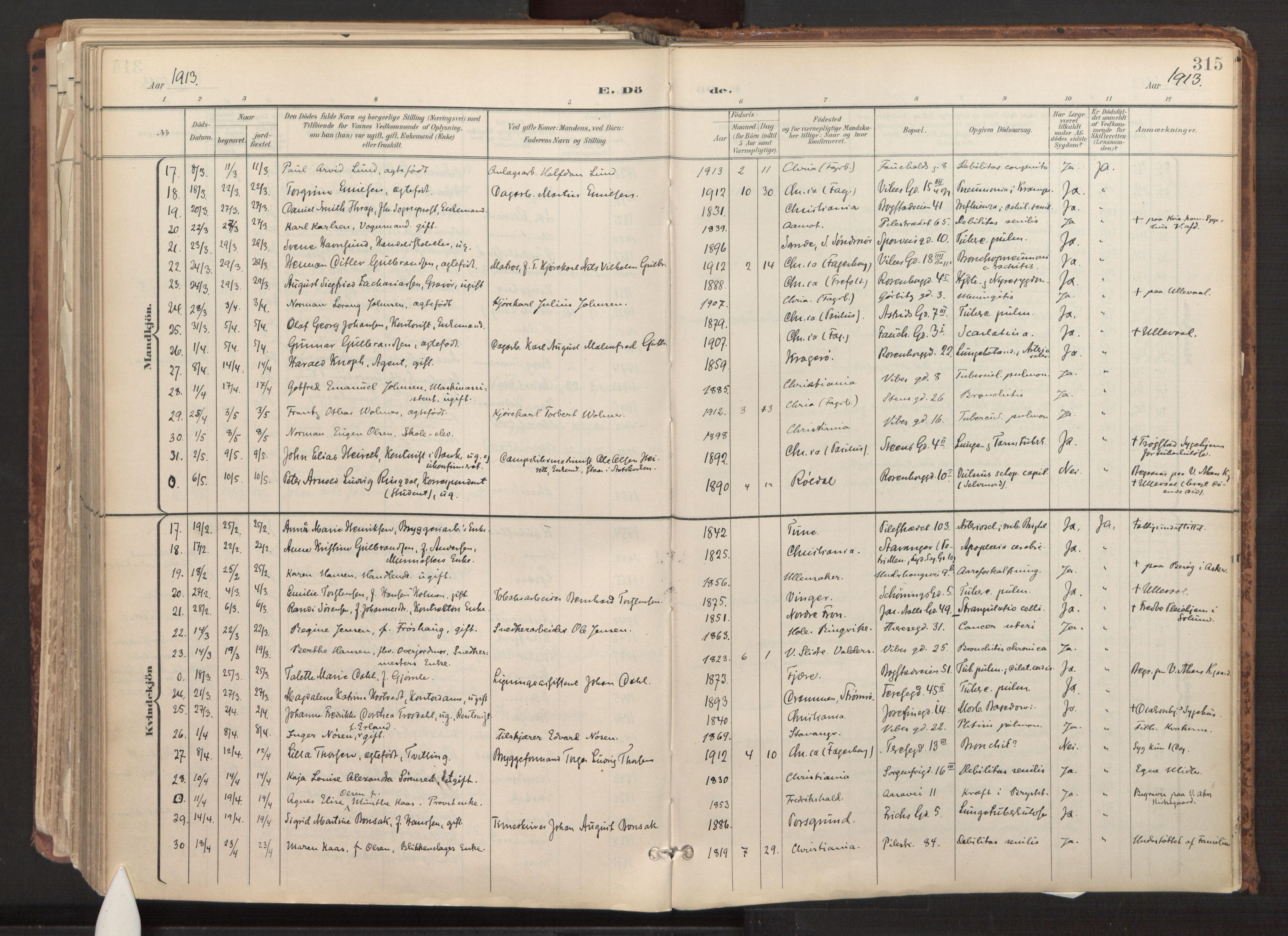 Fagerborg prestekontor Kirkebøker, AV/SAO-A-10844/F/Fa/L0003: Parish register (official) no. 3, 1898-1916, p. 315