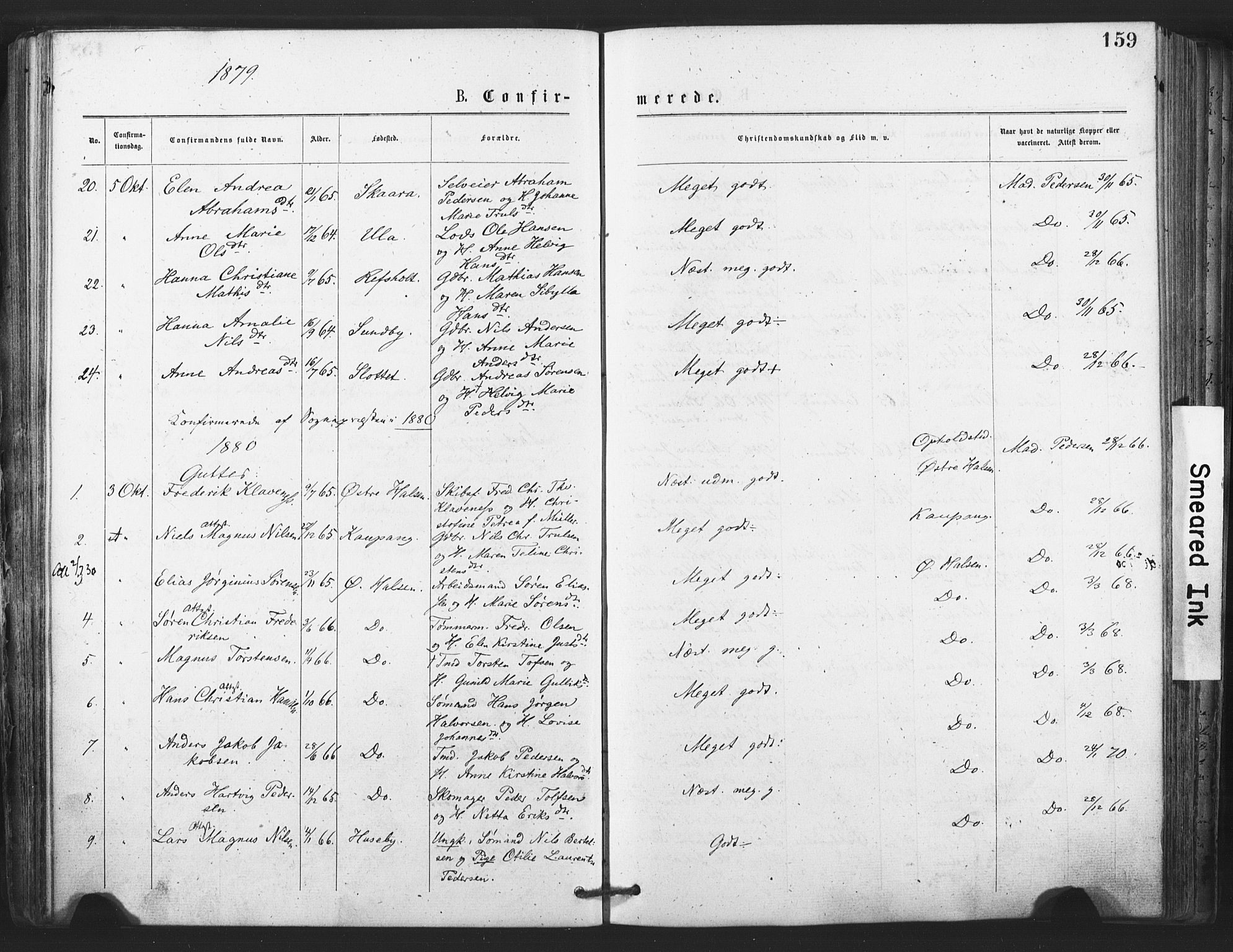 Tjølling kirkebøker, SAKO/A-60/F/Fa/L0008: Parish register (official) no. 8, 1877-1886, p. 159