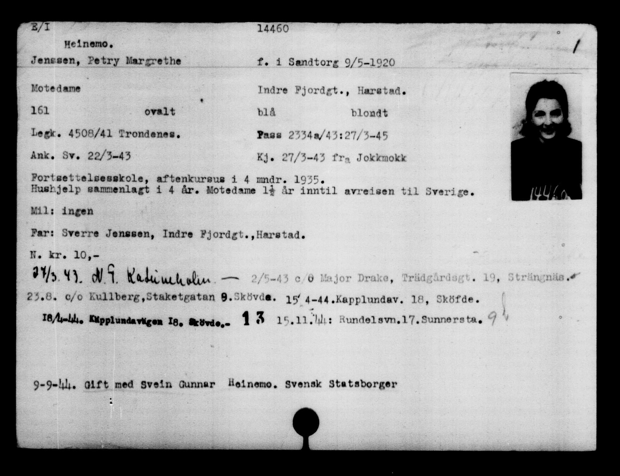 Utenriksstasjonene, Legasjonen i Stockholm, Flyktningkontoret, AV/RA-S-6753/V/Va/L0007: Kjesäterkartoteket, flyktninger med registreringsnr. 12700-15723, 1940-1945, p. 2037