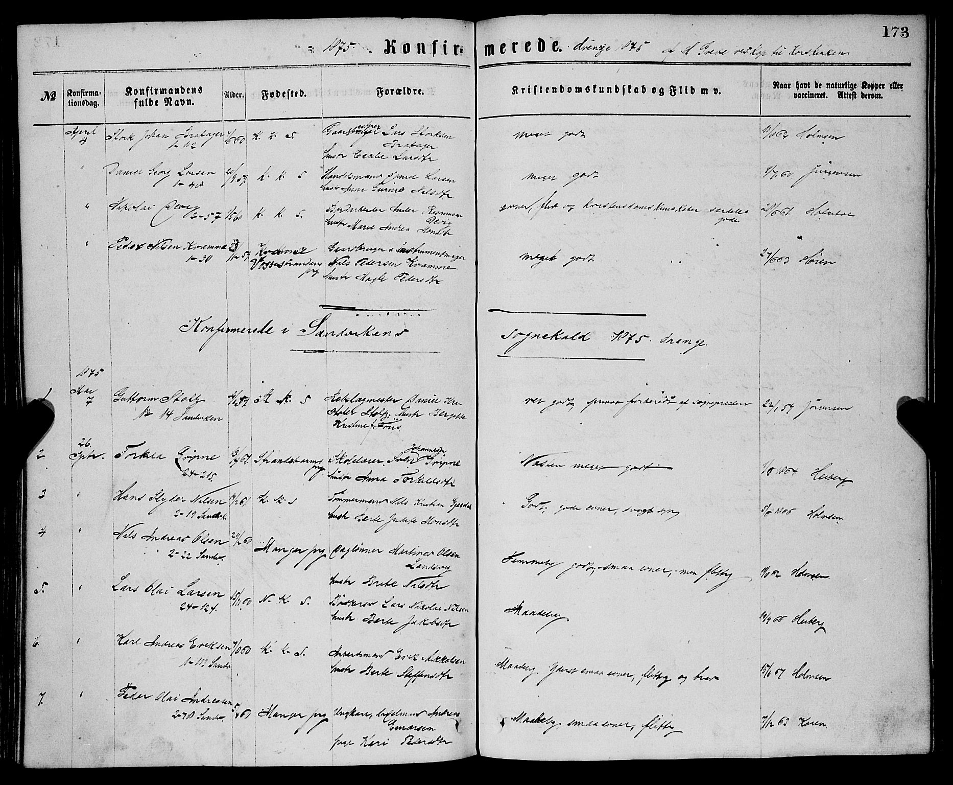 Sandviken Sokneprestembete, SAB/A-77601/H/Ha/L0001: Parish register (official) no. A 1, 1867-1877, p. 173
