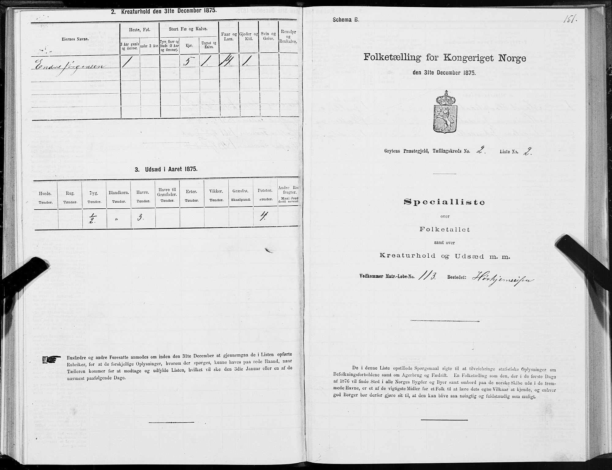 SAT, 1875 census for 1539P Grytten, 1875, p. 1151