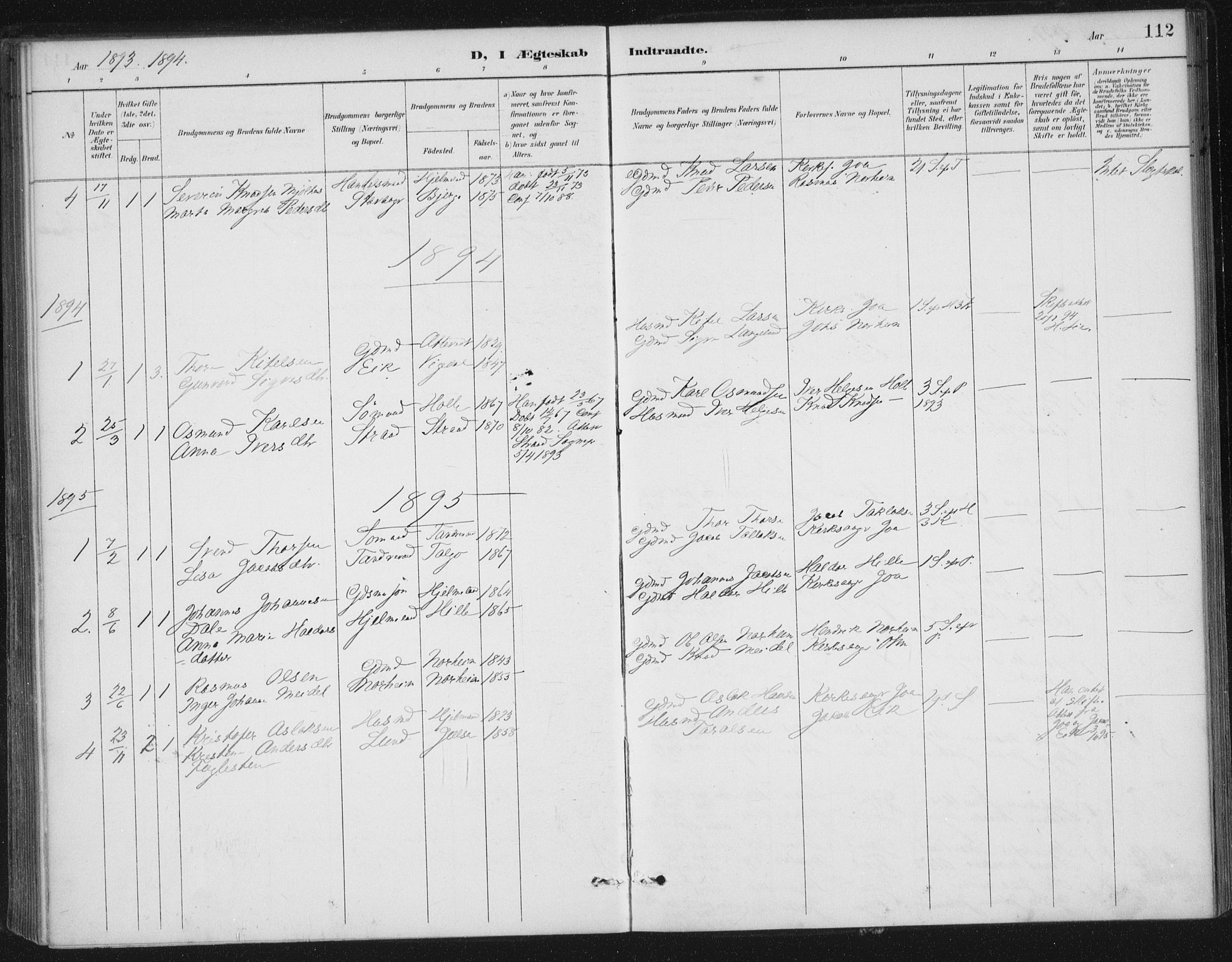 Nedstrand sokneprestkontor, AV/SAST-A-101841/01/IV: Parish register (official) no. A 13, 1887-1915, p. 112