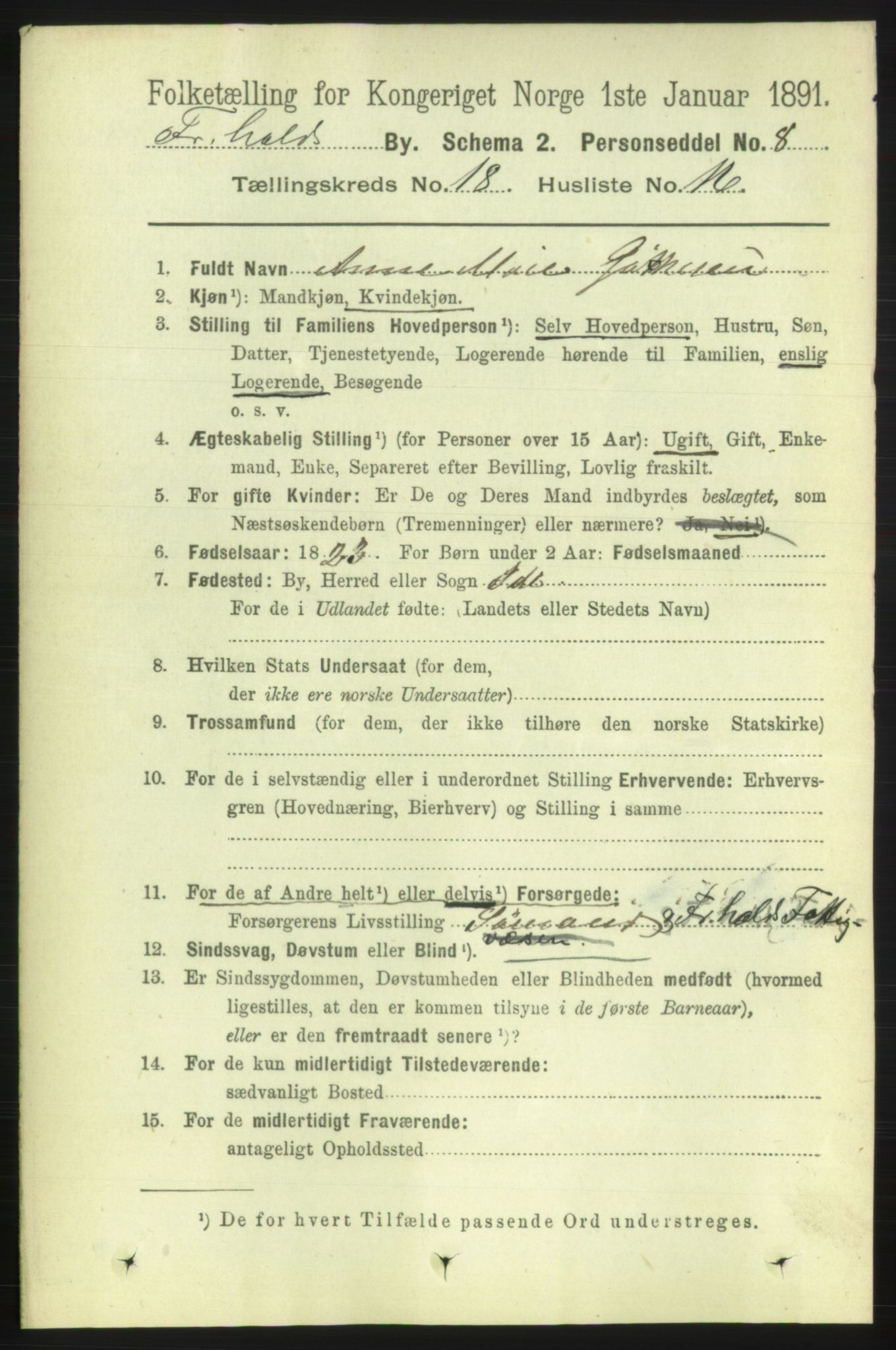 RA, 1891 census for 0101 Fredrikshald, 1891, p. 11563