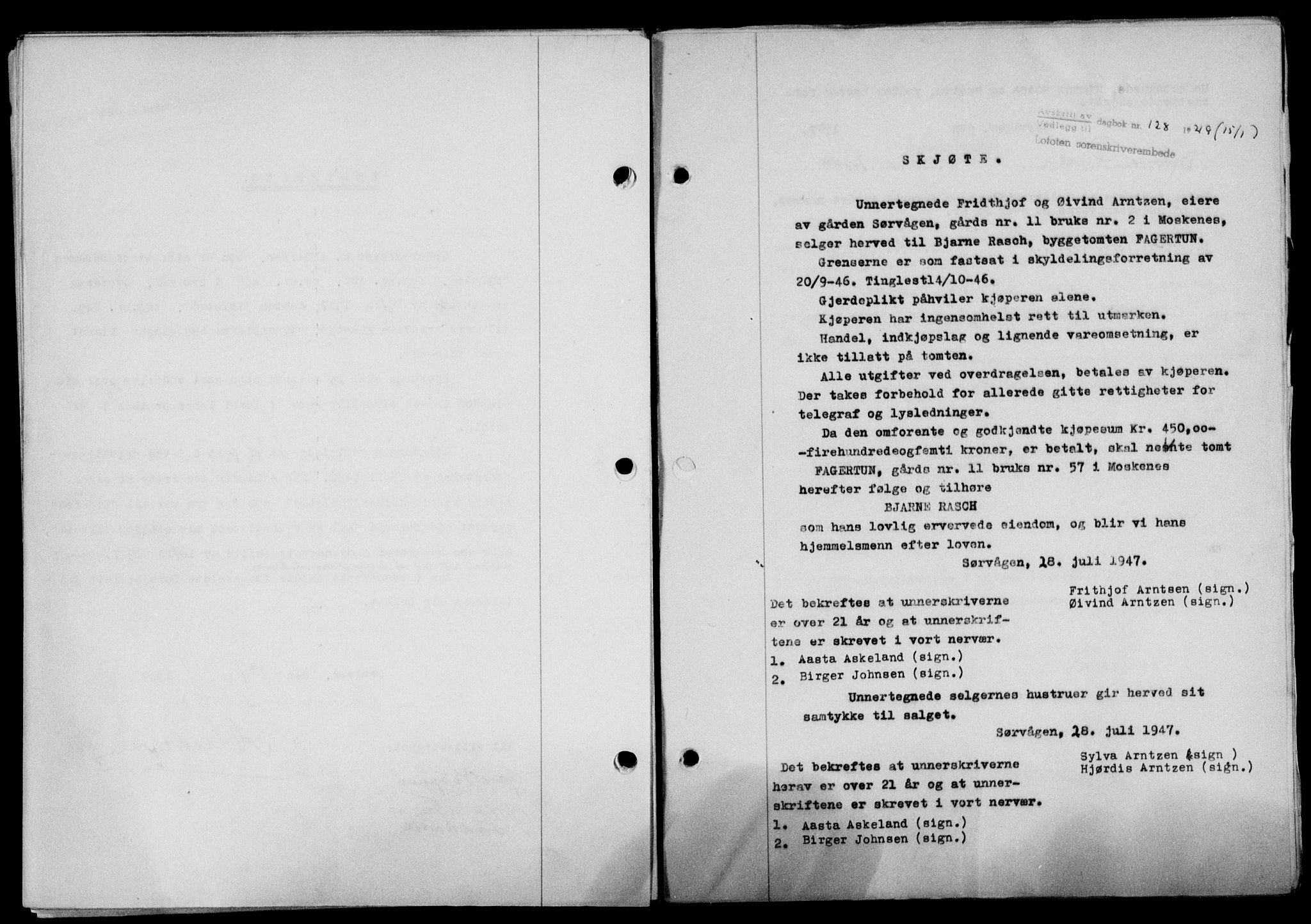 Lofoten sorenskriveri, SAT/A-0017/1/2/2C/L0020a: Mortgage book no. 20a, 1948-1949, Diary no: : 128/1949