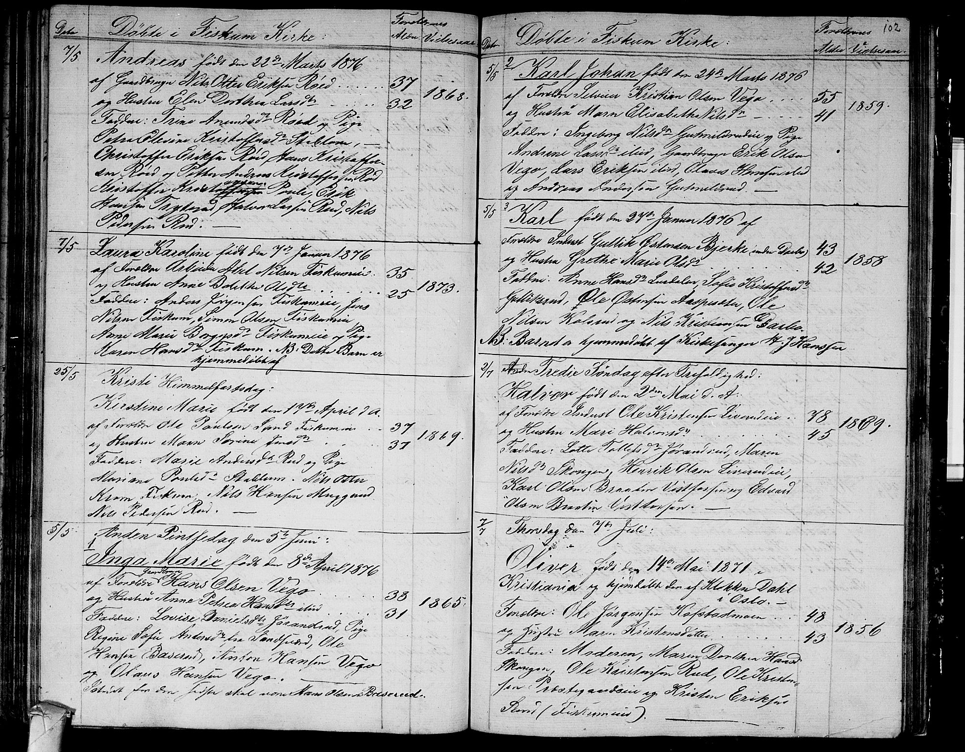 Fiskum kirkebøker, AV/SAKO-A-15/G/Ga/L0003: Parish register (copy) no. 3, 1851-1878, p. 102
