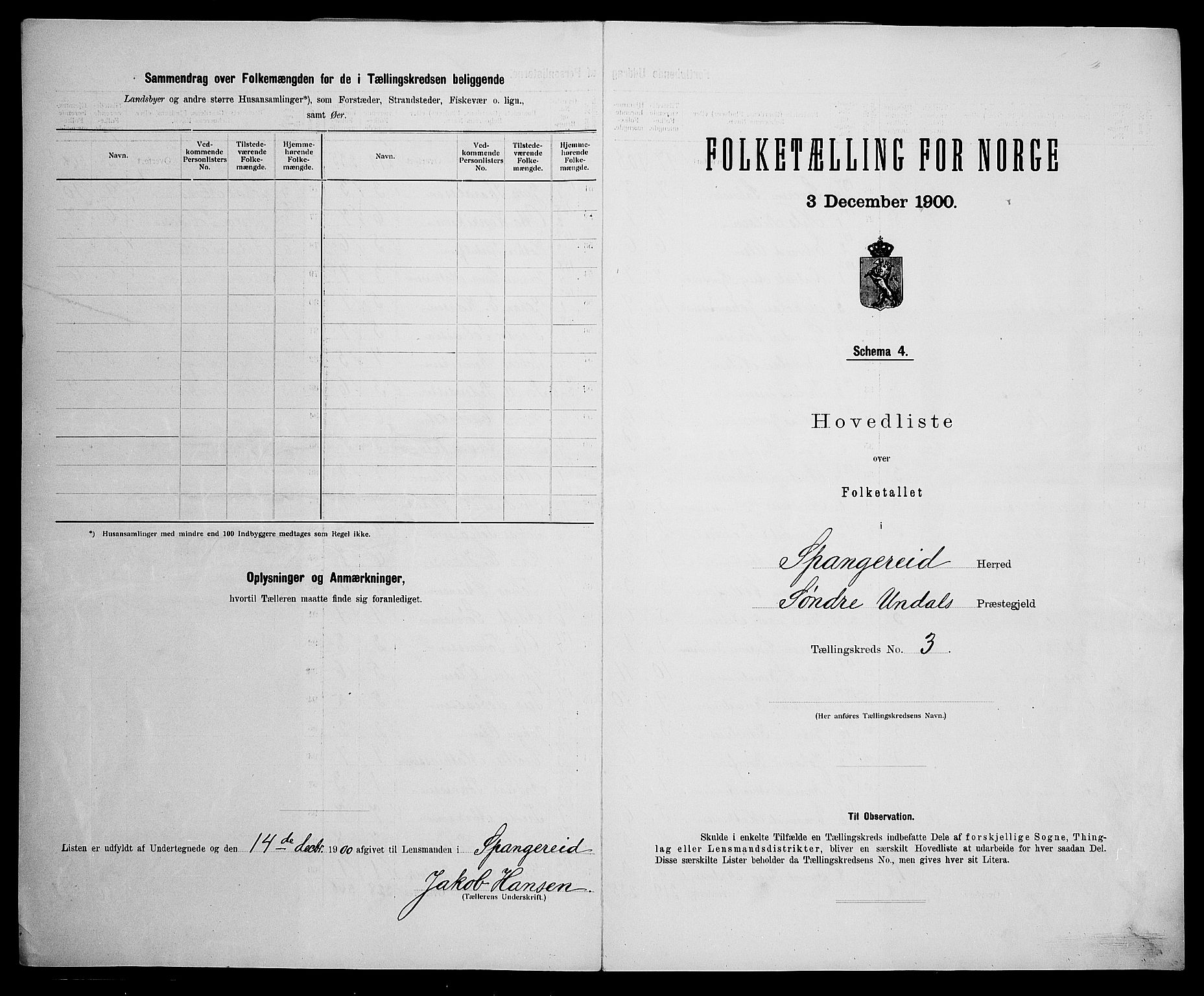 SAK, 1900 census for Spangereid, 1900, p. 18