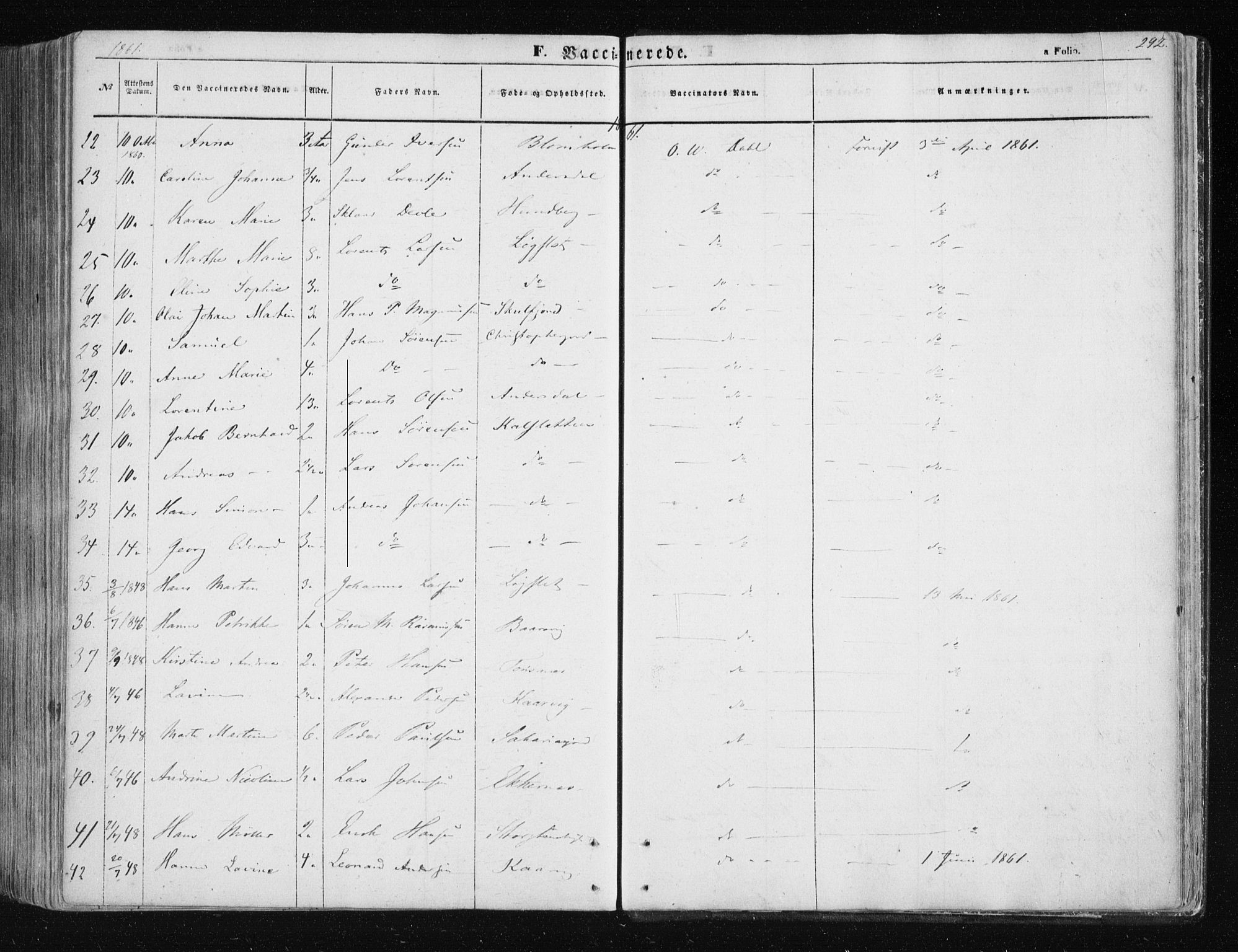 Tromsøysund sokneprestkontor, AV/SATØ-S-1304/G/Ga/L0001kirke: Parish register (official) no. 1, 1856-1867, p. 292