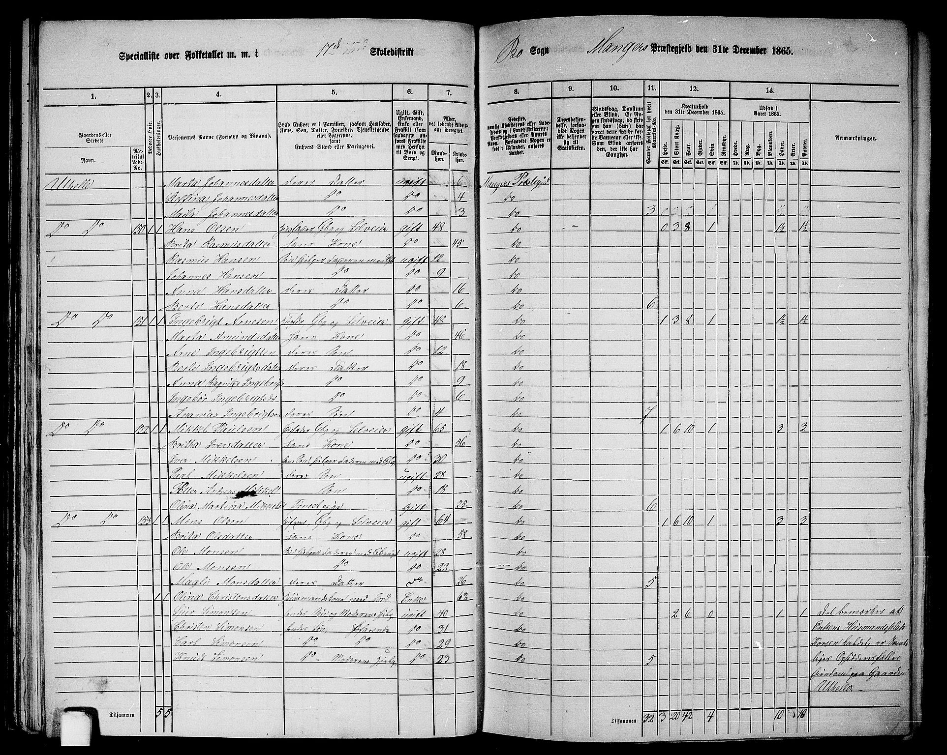 RA, 1865 census for Manger, 1865, p. 47