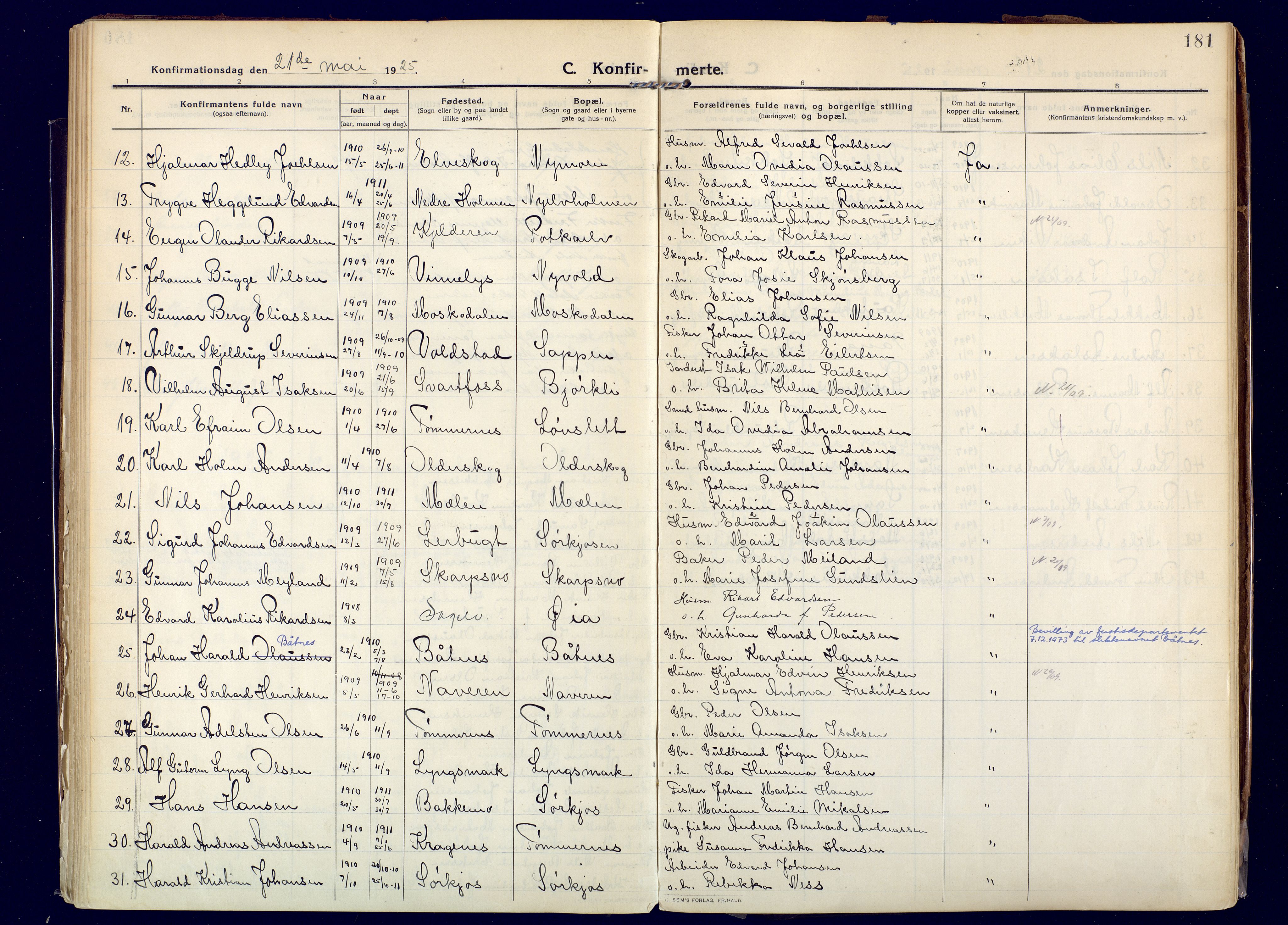 Skjervøy sokneprestkontor, AV/SATØ-S-1300/H/Ha/Haa: Parish register (official) no. 20, 1911-1931, p. 181