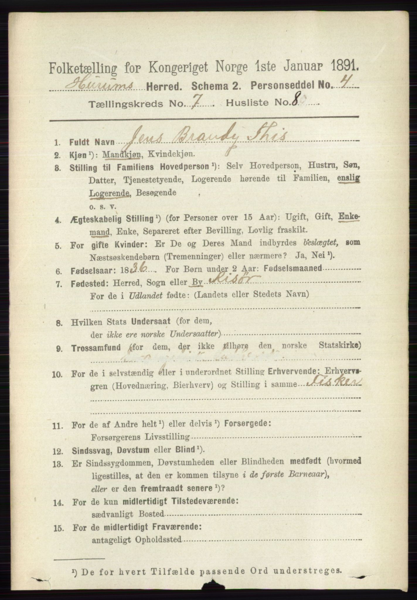 RA, 1891 census for 0628 Hurum, 1891, p. 2329