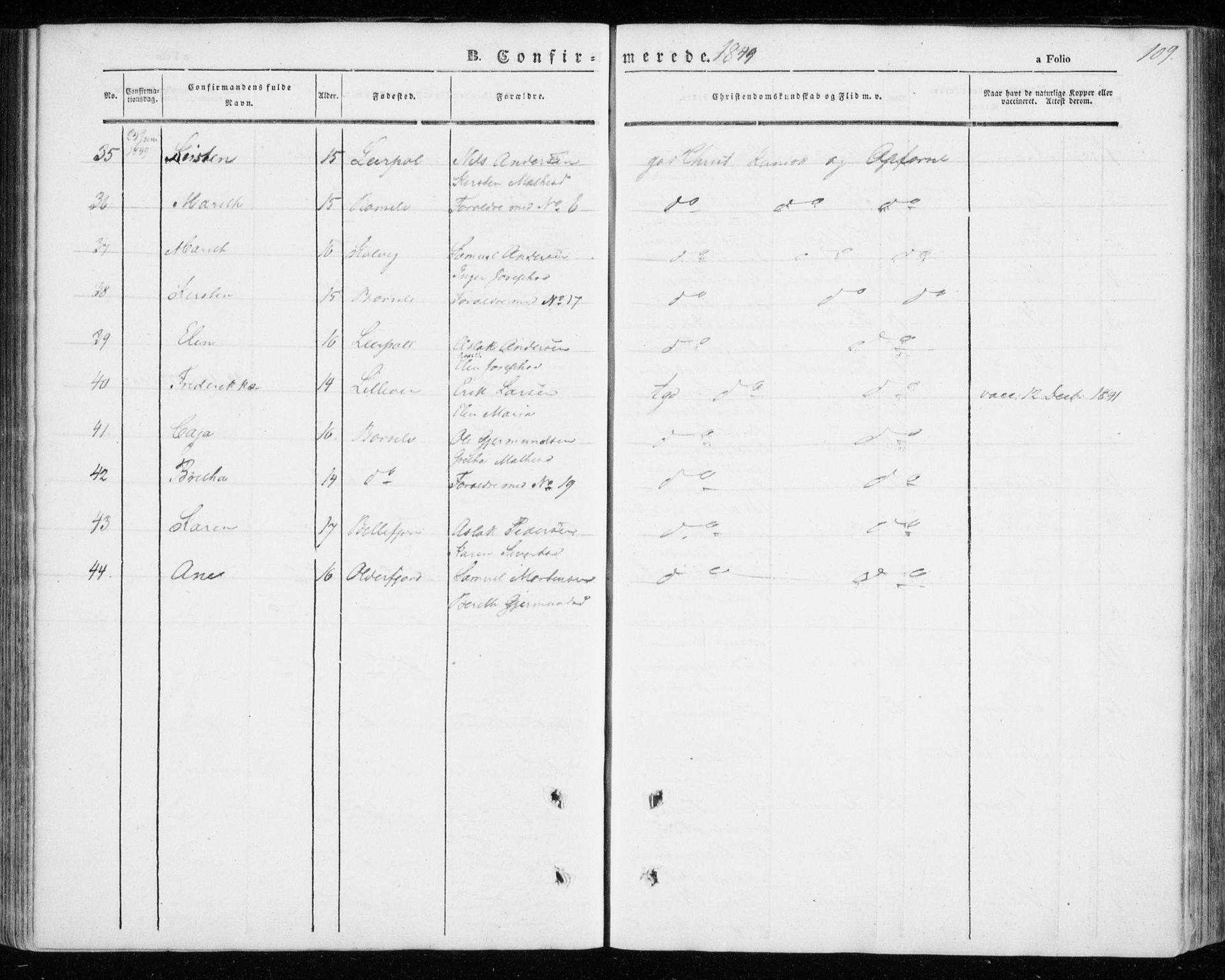 Kistrand/Porsanger sokneprestembete, SATØ/S-1351/H/Ha/L0004.kirke: Parish register (official) no. 4, 1843-1860, p. 109