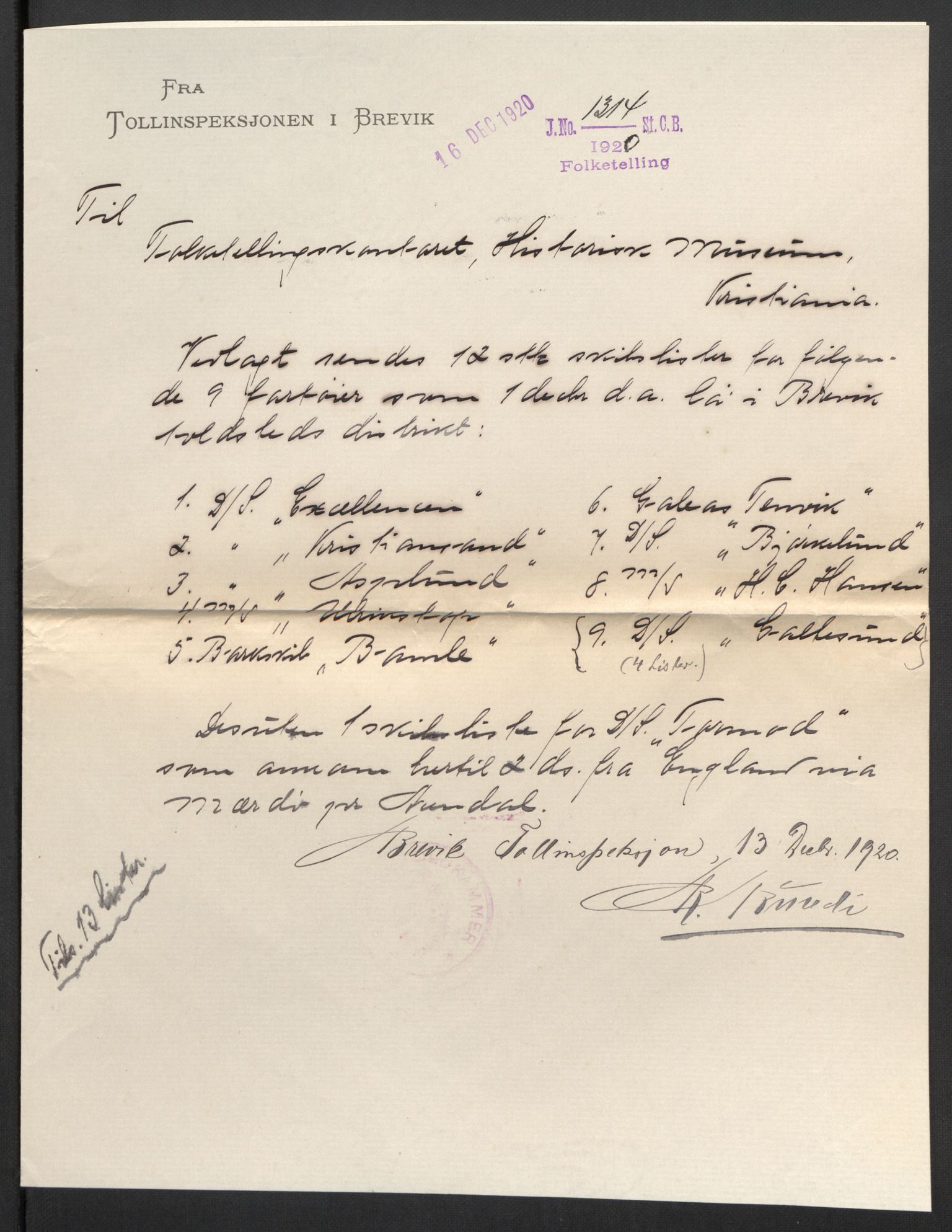 SAKO, 1920 census for Brevik, 1920, p. 7166