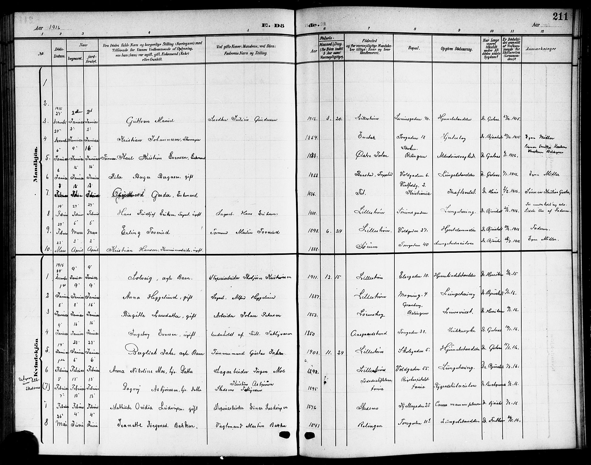 Skedsmo prestekontor Kirkebøker, SAO/A-10033a/G/Gc/L0001: Parish register (copy) no. III 1, 1908-1916, p. 211