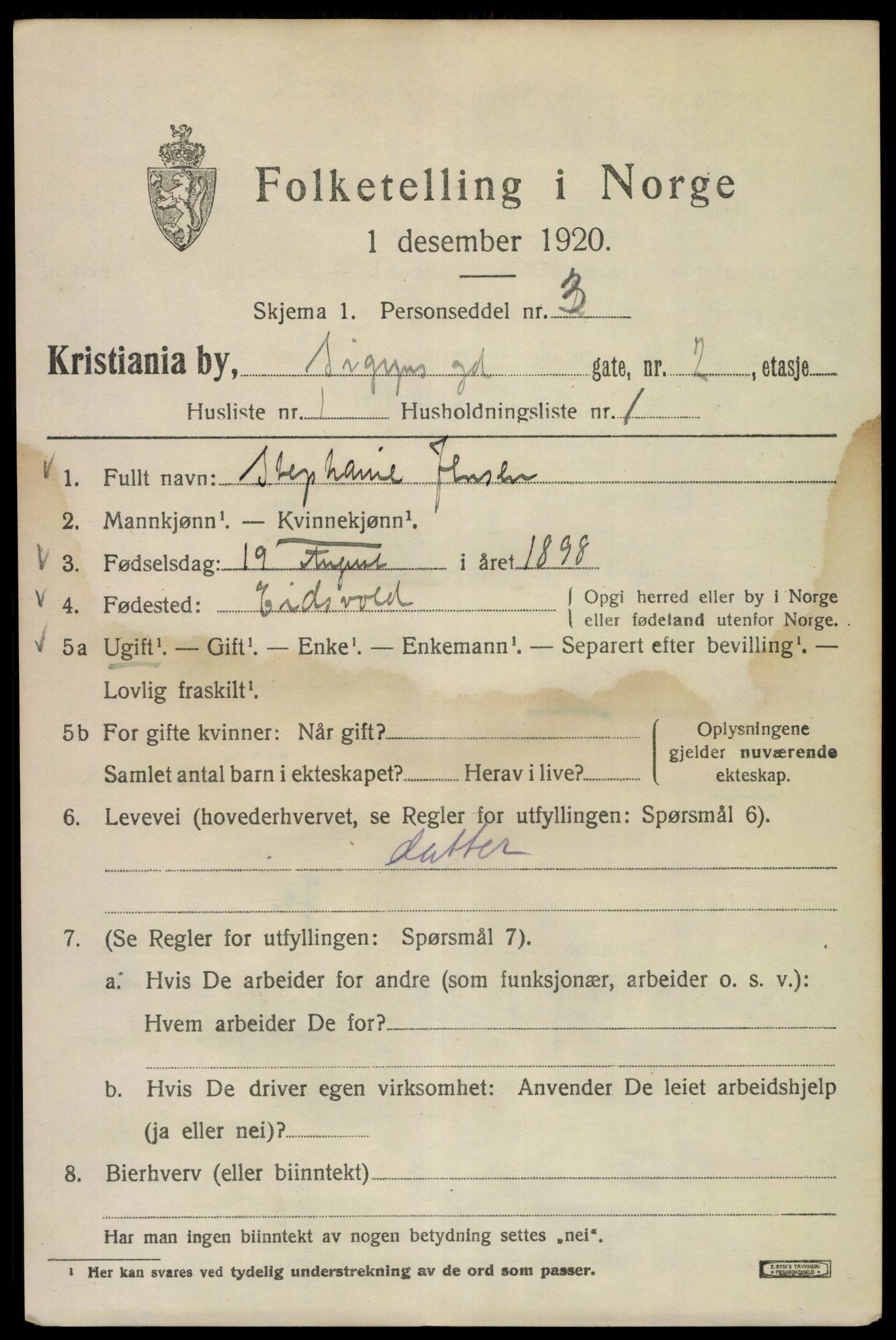 SAO, 1920 census for Kristiania, 1920, p. 511399