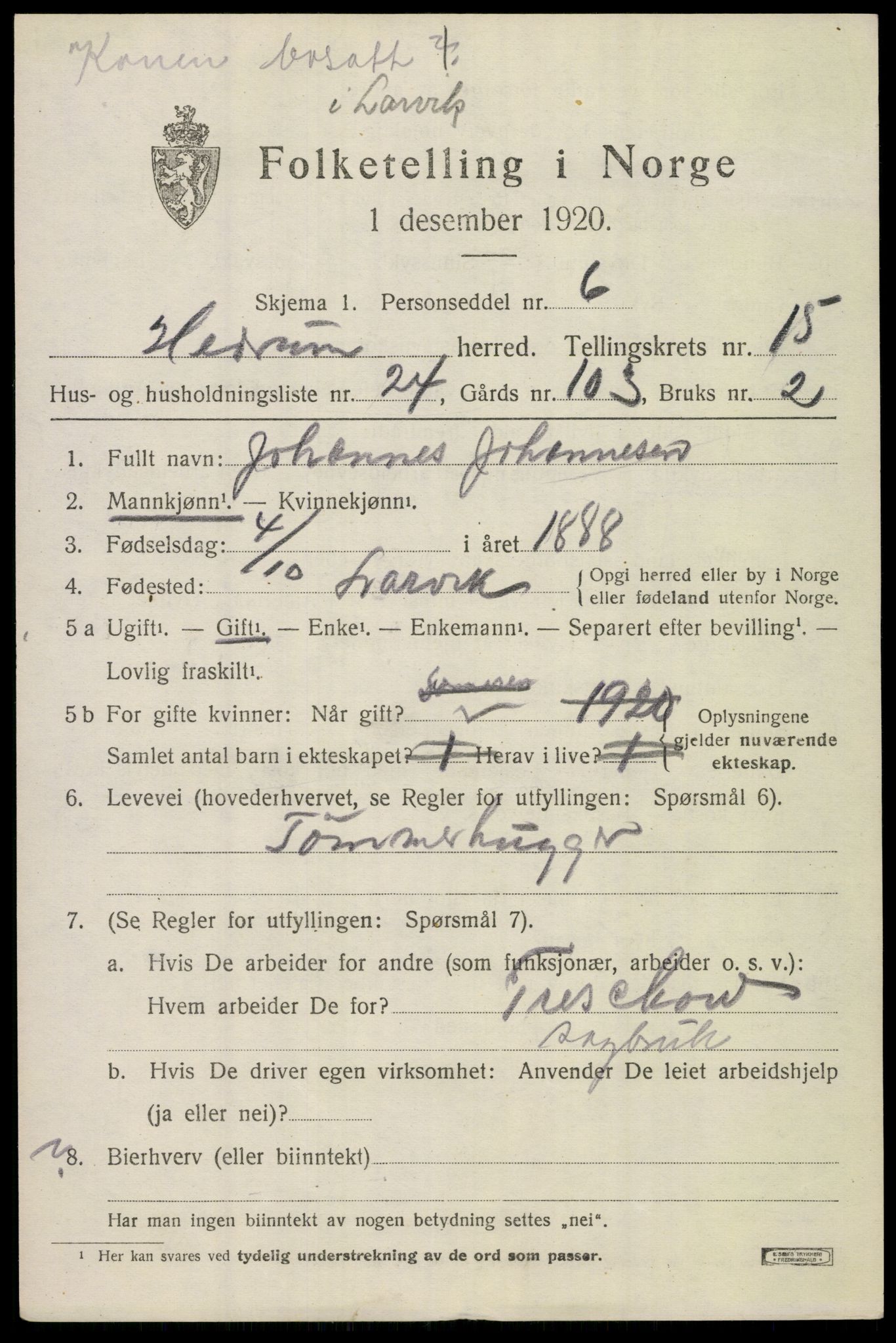 SAKO, 1920 census for Hedrum, 1920, p. 10231