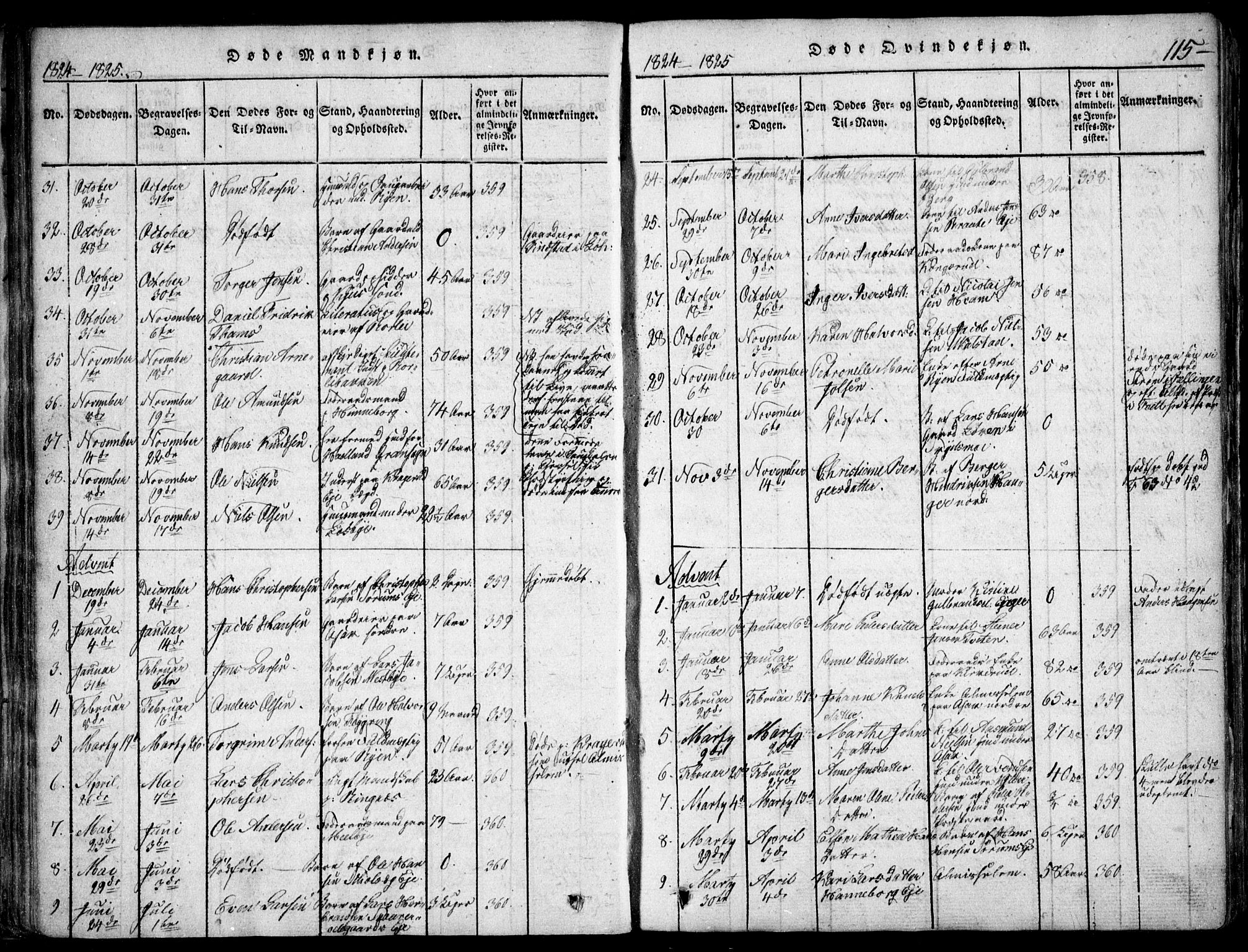 Skedsmo prestekontor Kirkebøker, SAO/A-10033a/F/Fa/L0008: Parish register (official) no. I 8, 1815-1829, p. 115