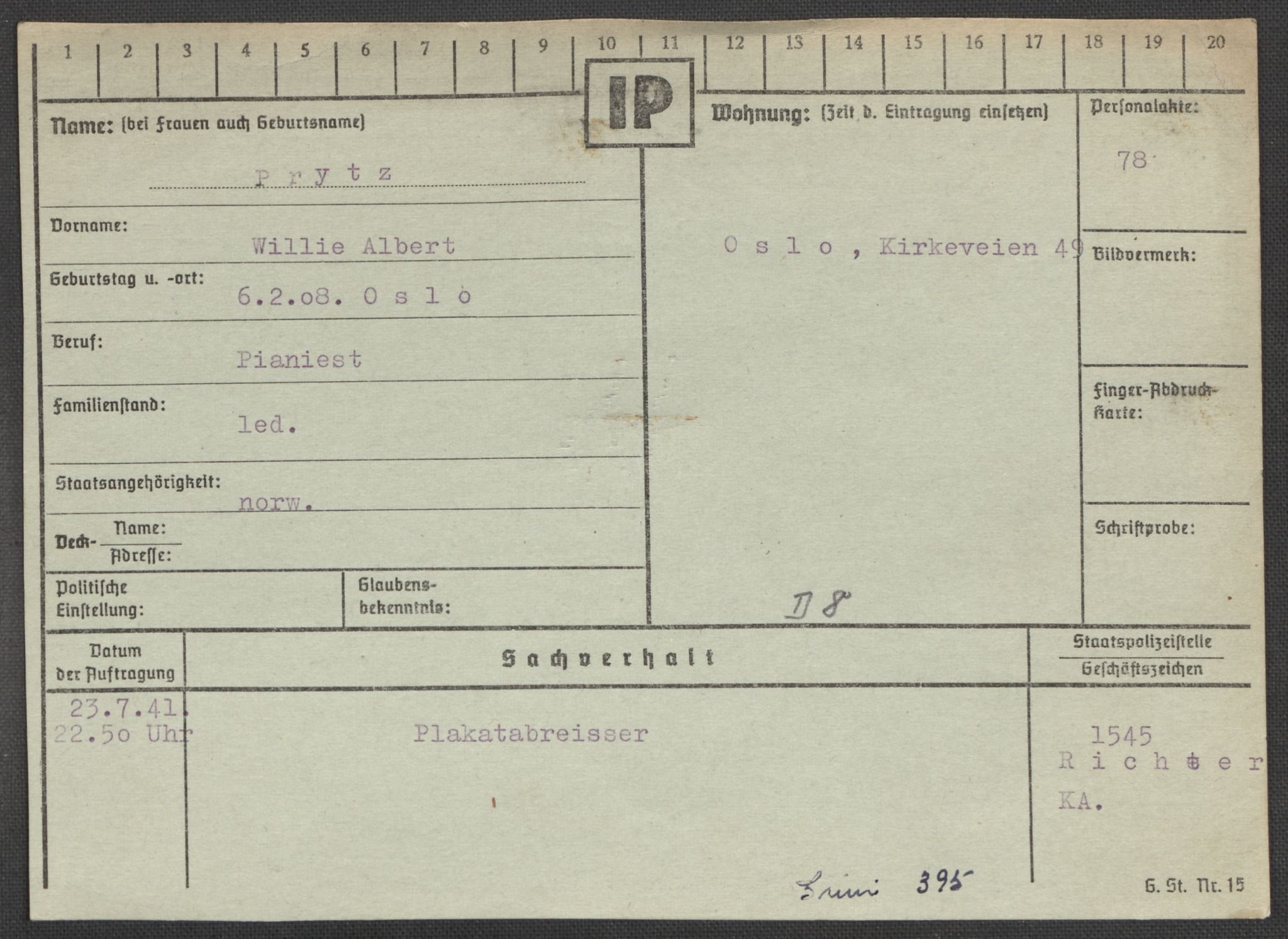 Befehlshaber der Sicherheitspolizei und des SD, AV/RA-RAFA-5969/E/Ea/Eaa/L0008: Register over norske fanger i Møllergata 19: Oelze-Ru, 1940-1945, p. 968