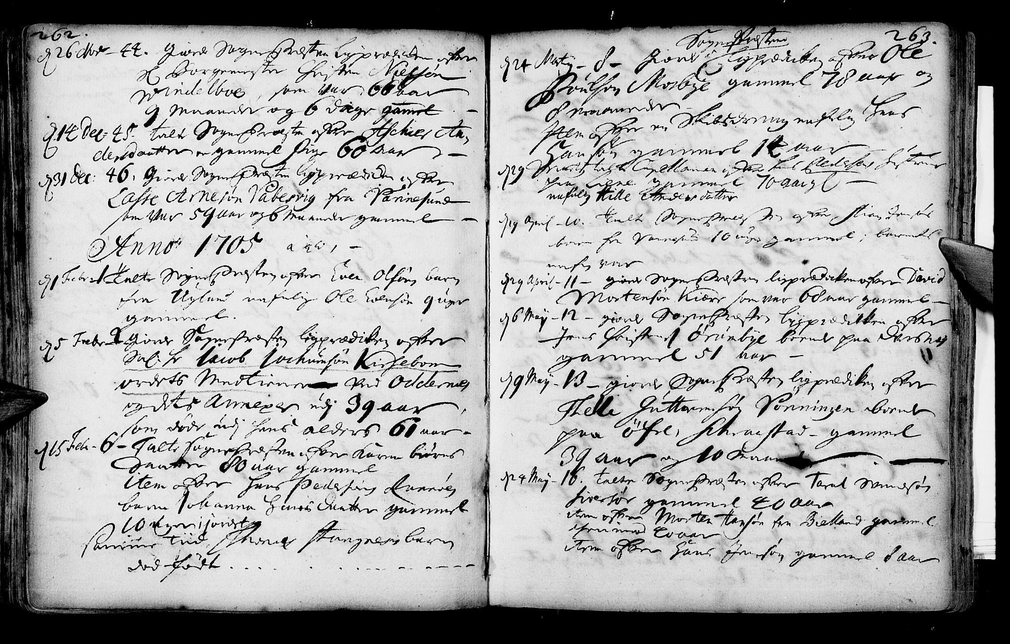 Oddernes sokneprestkontor, SAK/1111-0033/F/Fa/Faa/L0001: Parish register (official) no. A 1, 1692-1718, p. 262-263