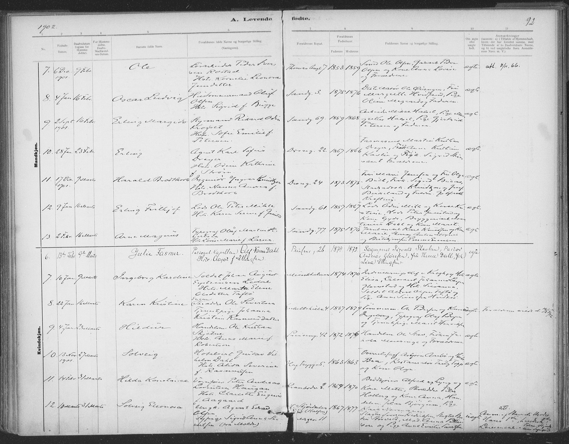 Ministerialprotokoller, klokkerbøker og fødselsregistre - Sør-Trøndelag, SAT/A-1456/602/L0122: Parish register (official) no. 602A20, 1892-1908, p. 92