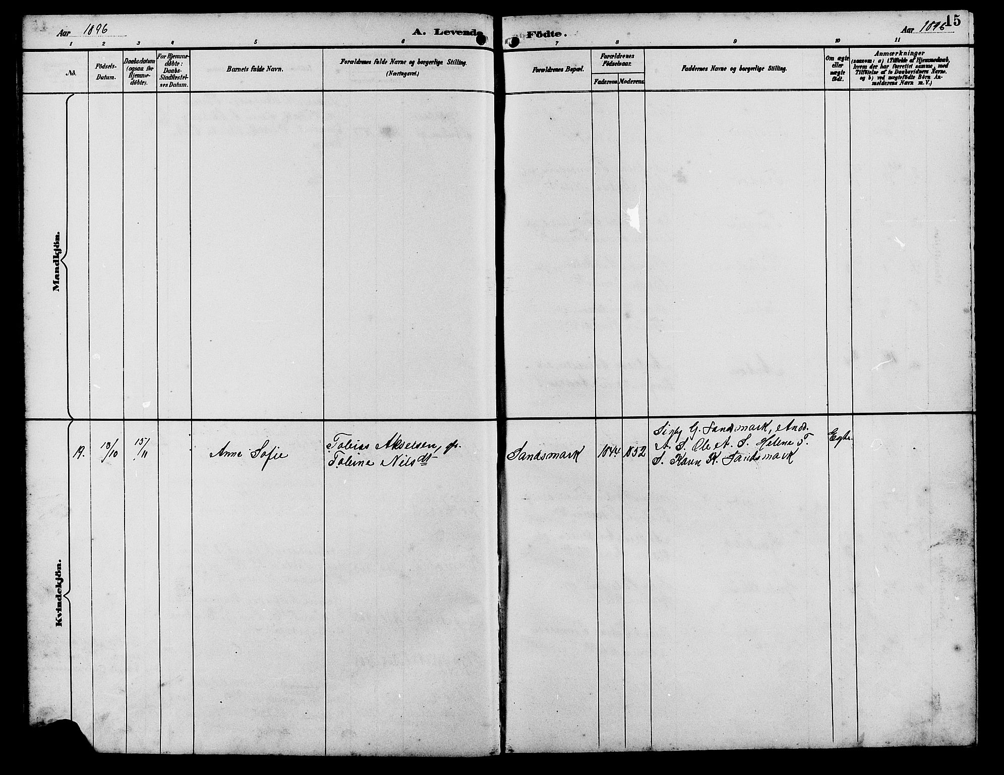Bakke sokneprestkontor, SAK/1111-0002/F/Fb/Fba/L0003: Parish register (copy) no. B 3, 1894-1910, p. 15