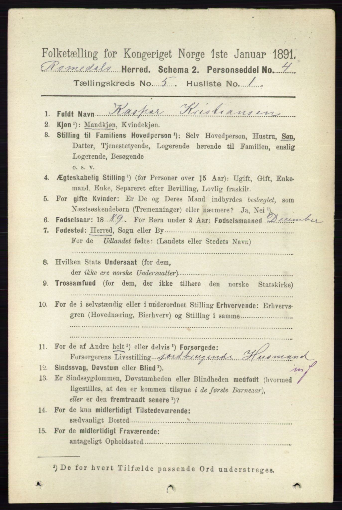 RA, 1891 census for 0416 Romedal, 1891, p. 2468