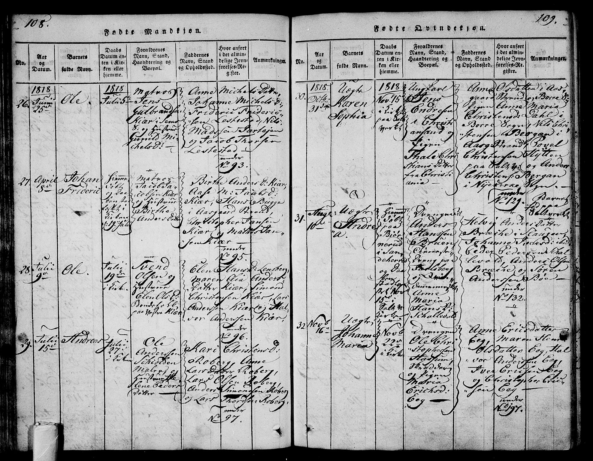 Sem kirkebøker, AV/SAKO-A-5/F/Fa/L0004: Parish register (official) no. I 4, 1814-1825, p. 108-109