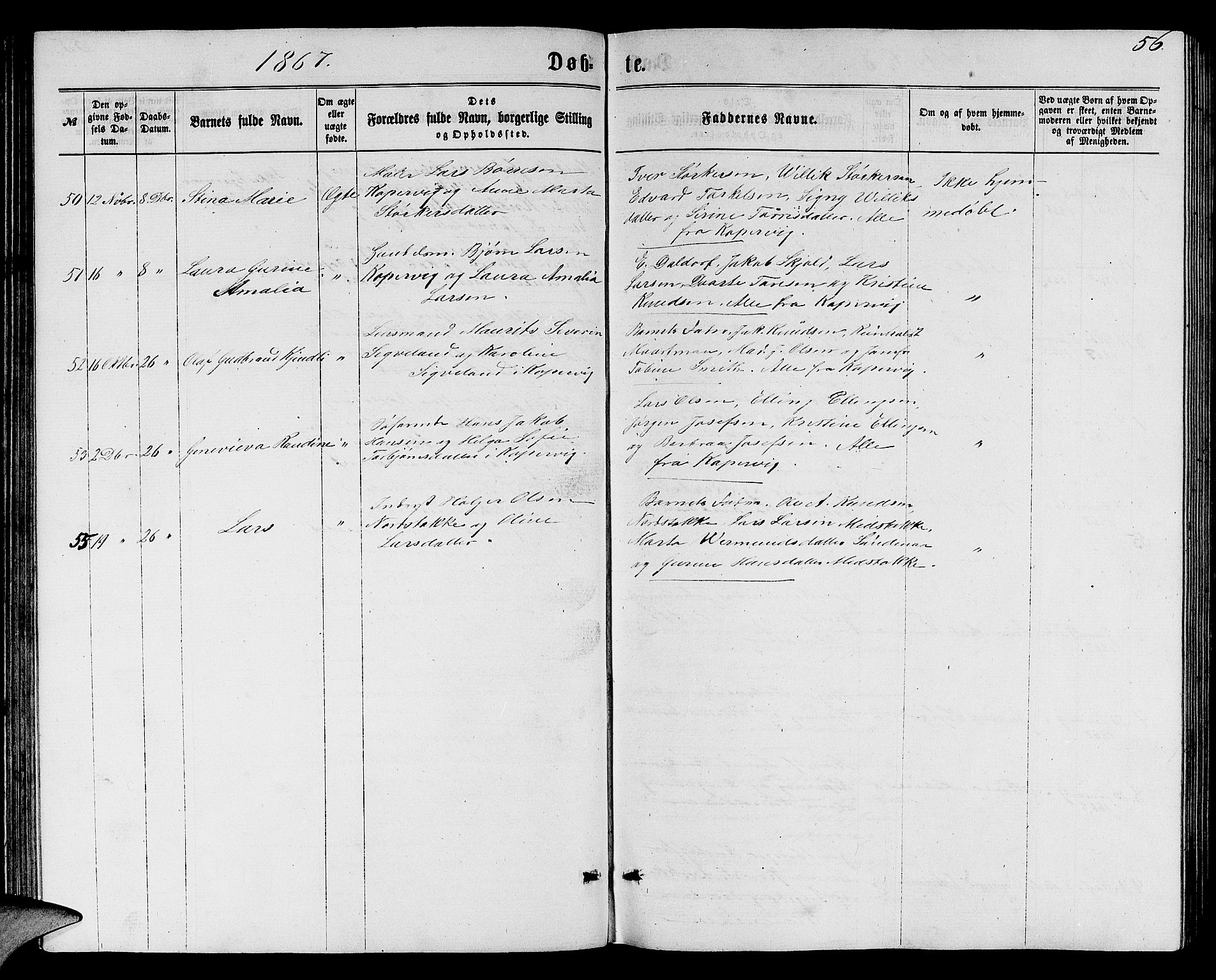 Avaldsnes sokneprestkontor, AV/SAST-A -101851/H/Ha/Hab/L0004: Parish register (copy) no. B 4, 1861-1876, p. 56