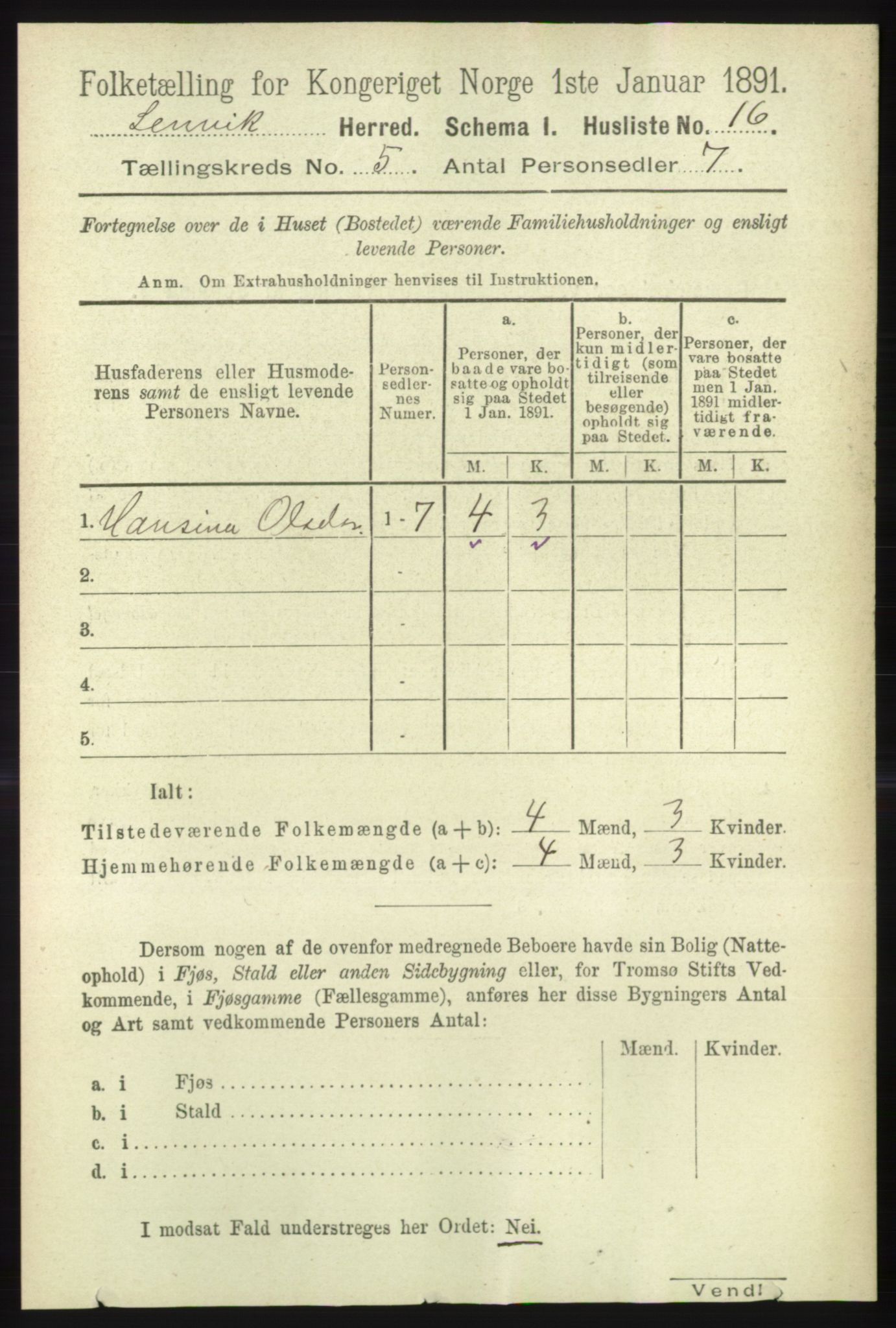 RA, 1891 census for 1931 Lenvik, 1891, p. 2475